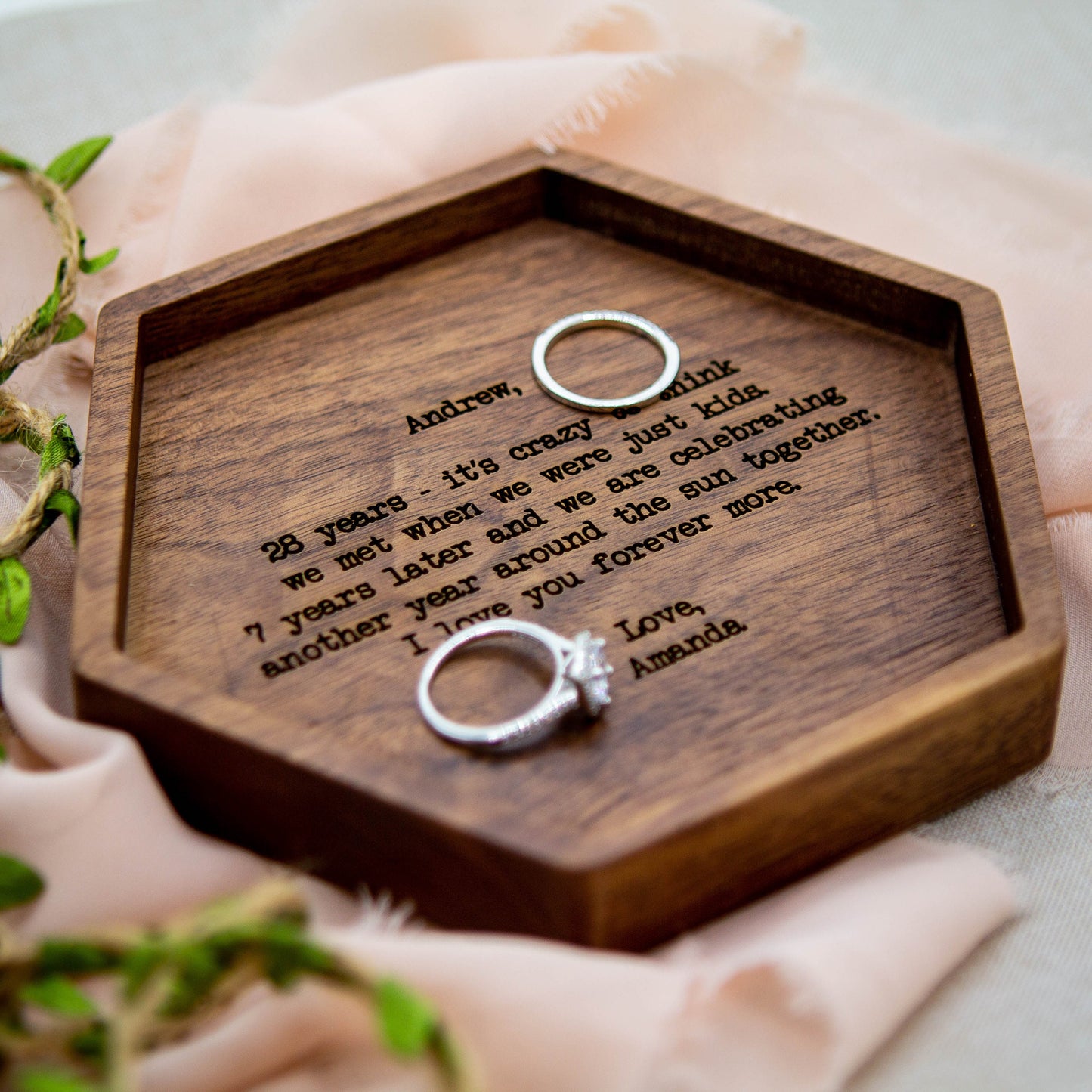 Hexagon Wood Tray - Ring Dish Key Coin Change Entryway Tray 5th Wooden Anniversary Gift for Wife Husband Custom Gift for Dad Dorm Room Decor