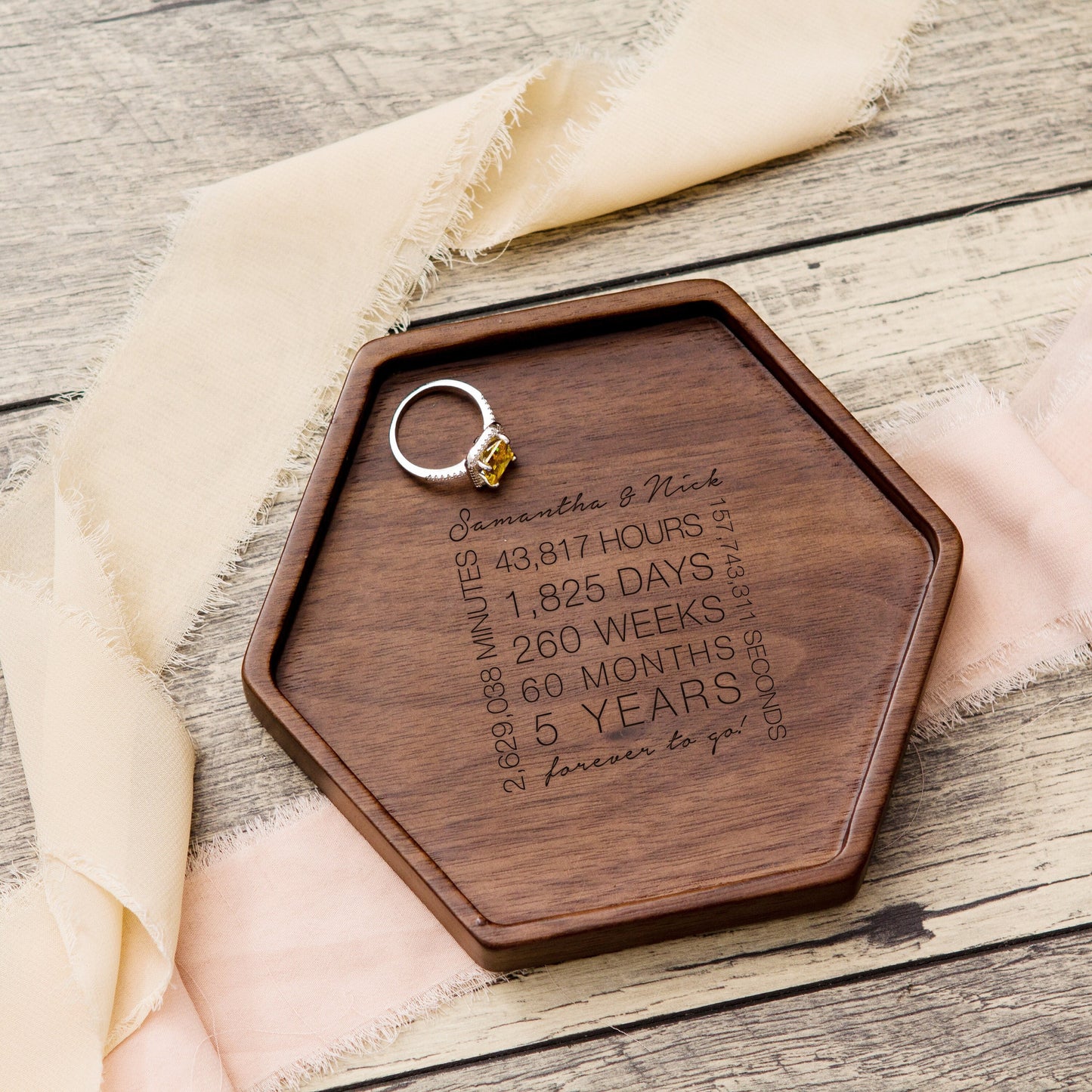 Hexagon Wood Tray - Ring Dish Key Coin Change Entryway Tray 5th Wooden Anniversary Gift for Wife Husband Custom Gift for Dad Dorm Room Decor
