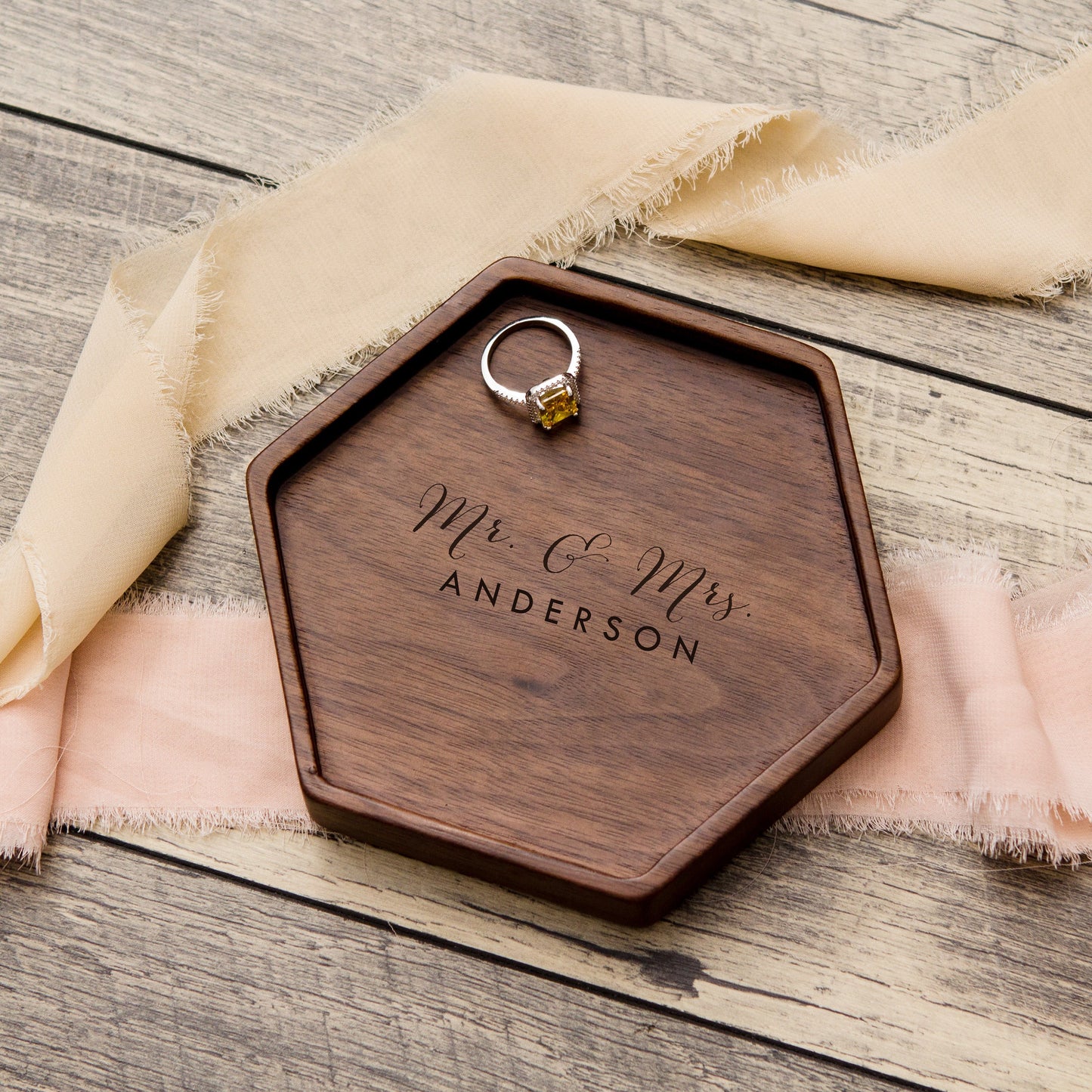 Hexagon Wood Tray - Ring Dish Key Coin Change Entryway Tray 5th Wooden Anniversary Gift for Wife Husband Custom Gift for Dad Dorm Room Decor