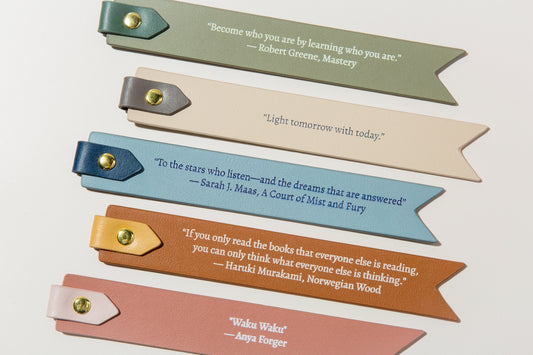 Personalized Leather Bookmark w/ Loop (Design 4) - Custom Unique Quote Letters Book Lover's Literary Gift Page Marker Holder Gift Idea