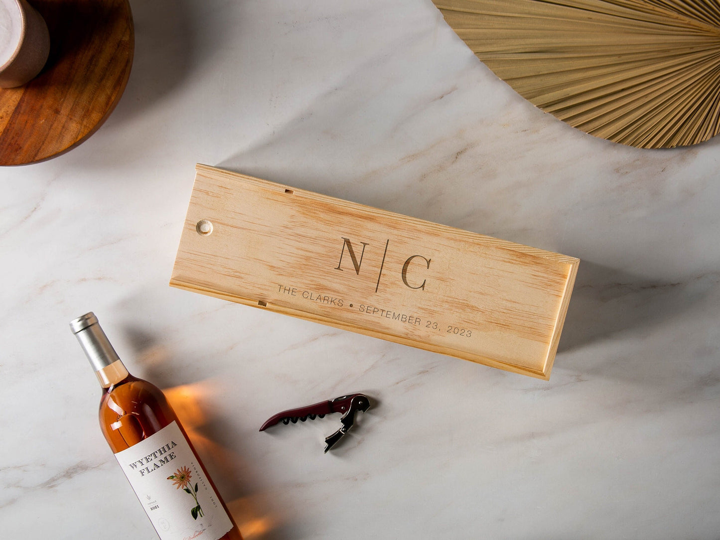 Wood Wine Box (Design 12) - Walnut or Pine Box for Wine Champagne Holder, Romantic Gift for Husband Wife, Unique Gift for Him Honeymoon Gift