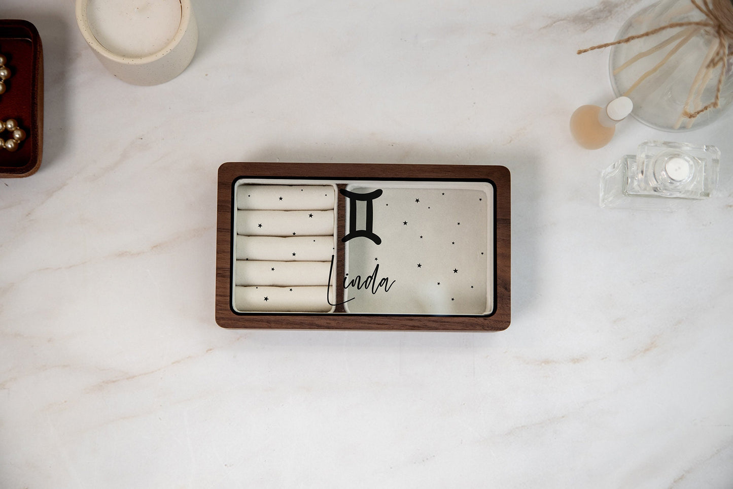Wood Jewelry Box w/ Glass Lid (Design 3 Black) - Custom Zodiac Horoscope Constellation Sign Unique Birthday Gift for Astrology Enthusiast