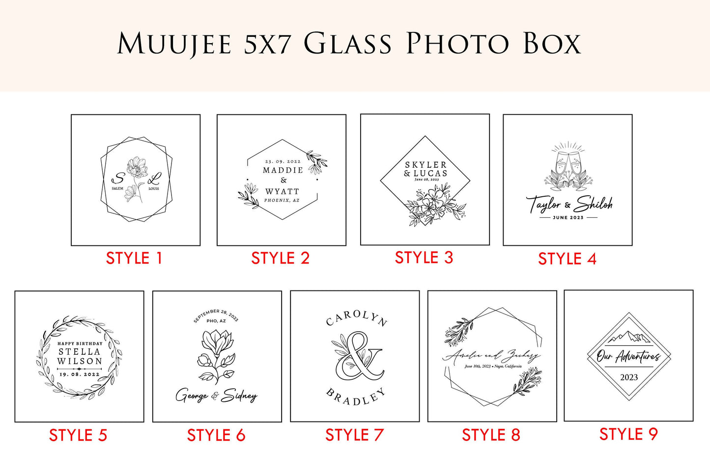 5x7" Gold Glass Photo Box - Clear Travel Adventure Memory Keepsake Box w/ Optional Photo Mats Wedding Engagement Gift for Couple Bride Groom