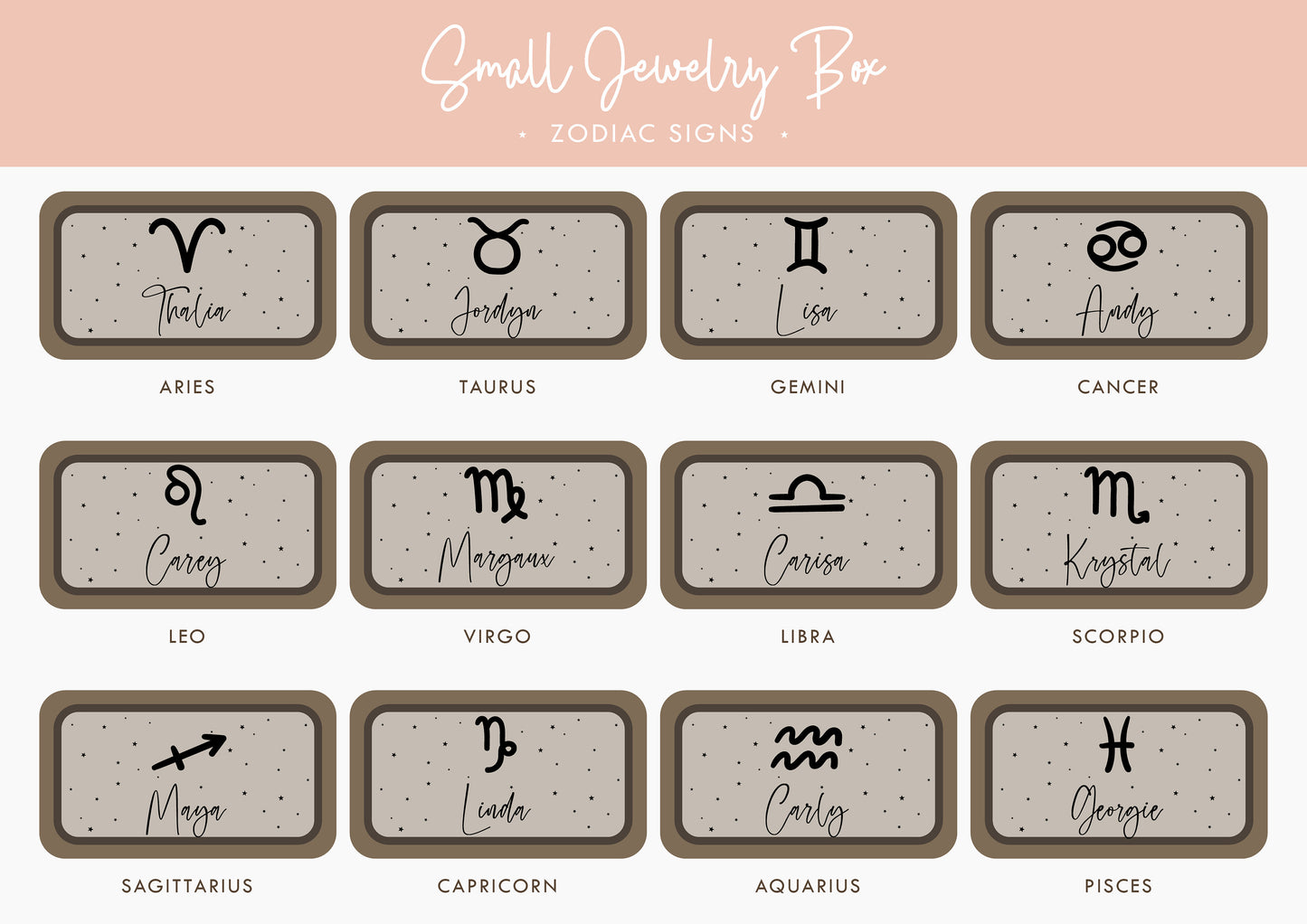 Wood Jewelry Box w/ Glass Lid (Design 3 Black) - Custom Zodiac Horoscope Constellation Sign Unique Birthday Gift for Astrology Enthusiast