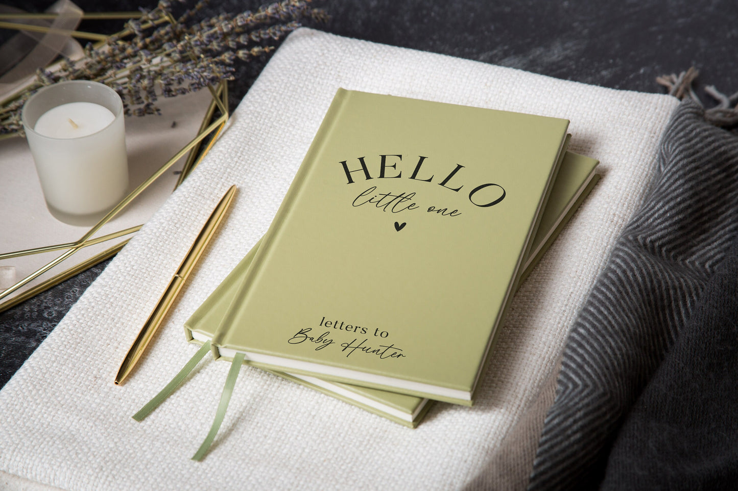 Hello Little One Lined Notebook - Personalized Hard Cover book for Custom Journal Baby Shower Return Gift for New Mom Dad Parent First B-day