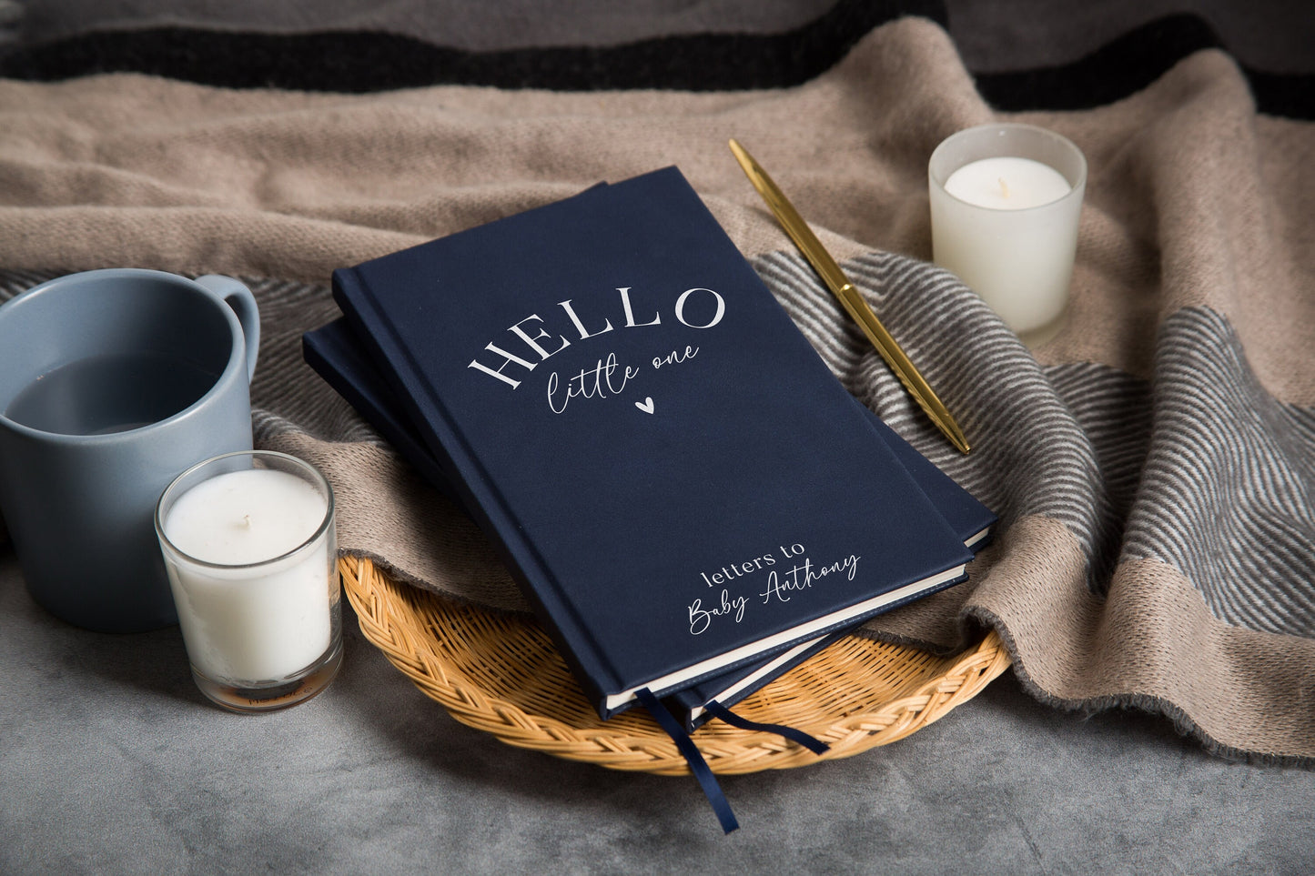 Hello Little One Lined Notebook - Personalized Hard Cover book for Custom Journal Baby Shower Return Gift for New Mom Dad Parent First B-day