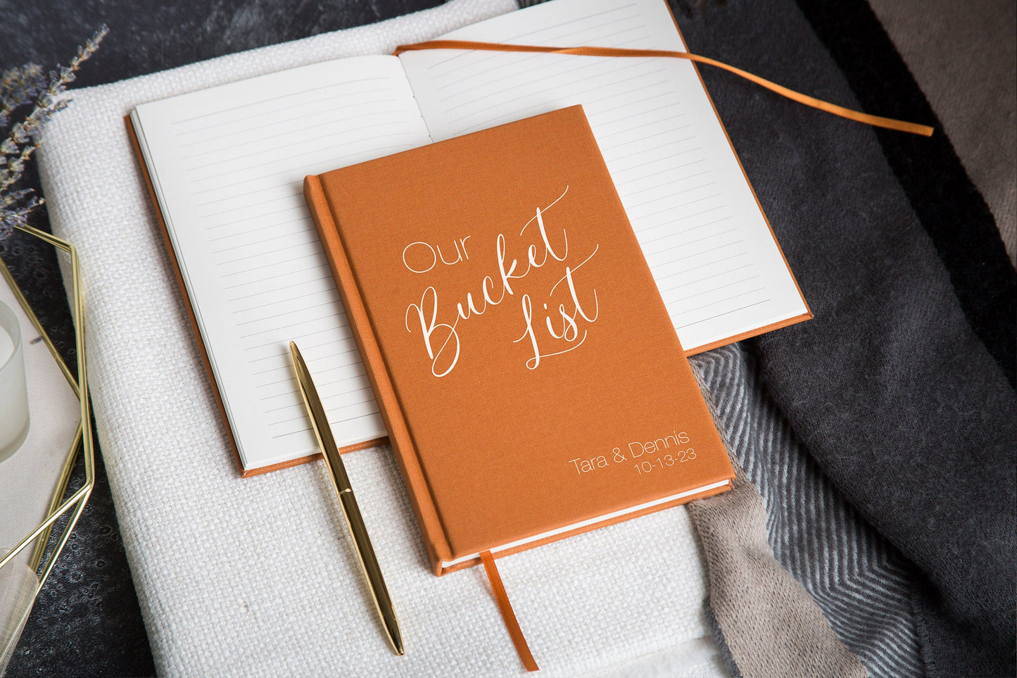 Bucket List 2 Lined Notebook - Personalized Travel Gift Hardcover Wanderlust Journal New Years Resolution Couples Relationship Goals Planner