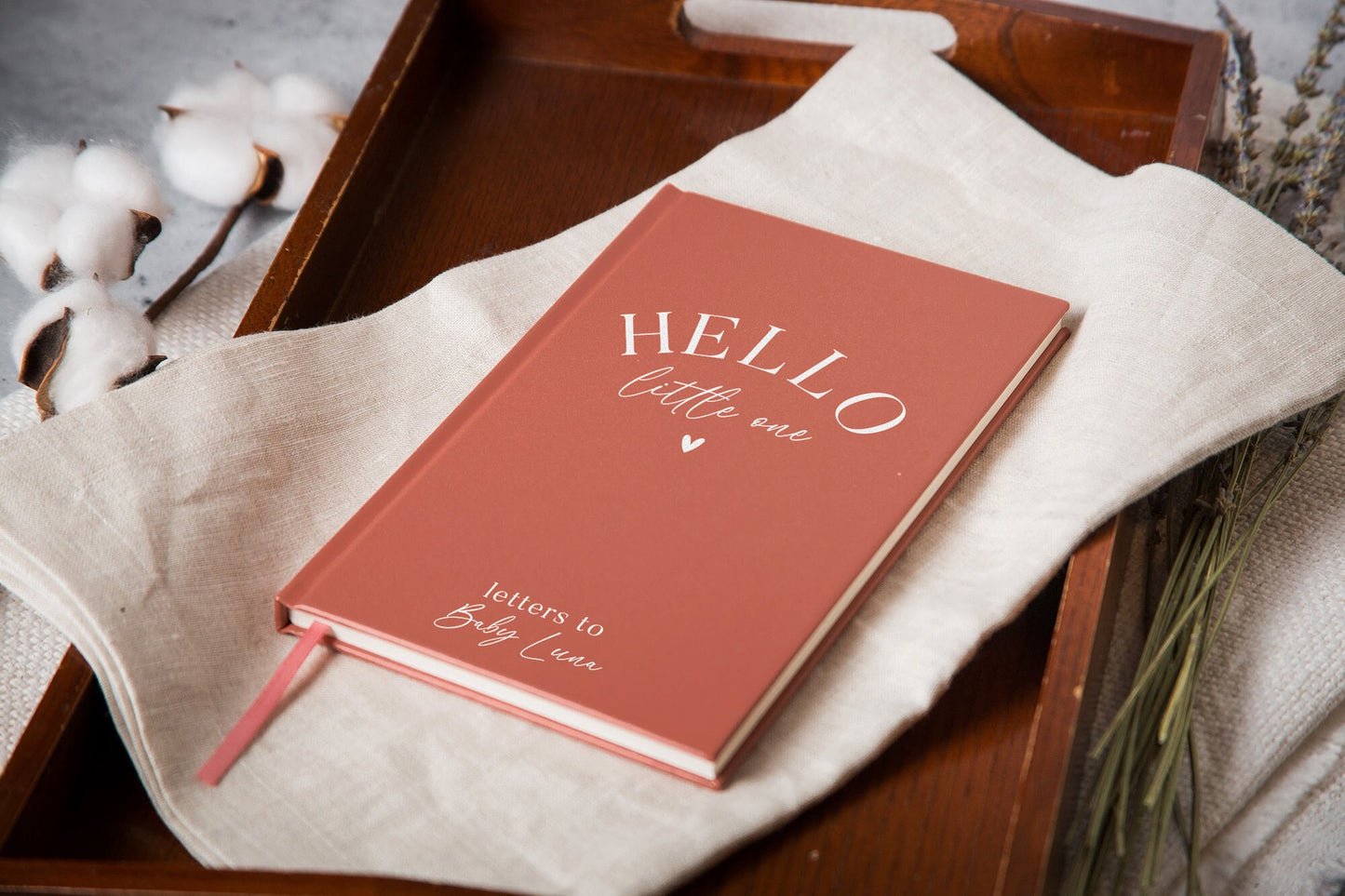 Hello Little One Lined Notebook - Personalized Hard Cover book for Custom Journal Baby Shower Return Gift for New Mom Dad Parent First B-day