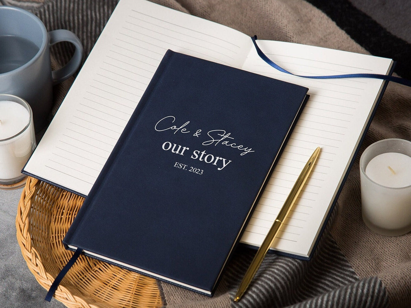 Our Story Lined Notebook - Hard Cover Book, Custom Anniversary Gifts Personalized Proposal Note Journal Wedding Notebook Planner