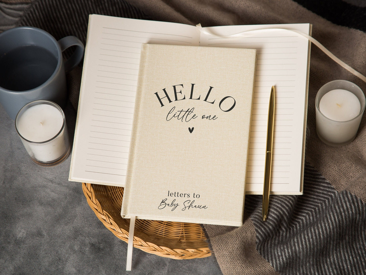 Hello Little One Lined Notebook - Personalized Hard Cover book for Custom Journal Baby Shower Return Gift for New Mom Dad Parent First B-day