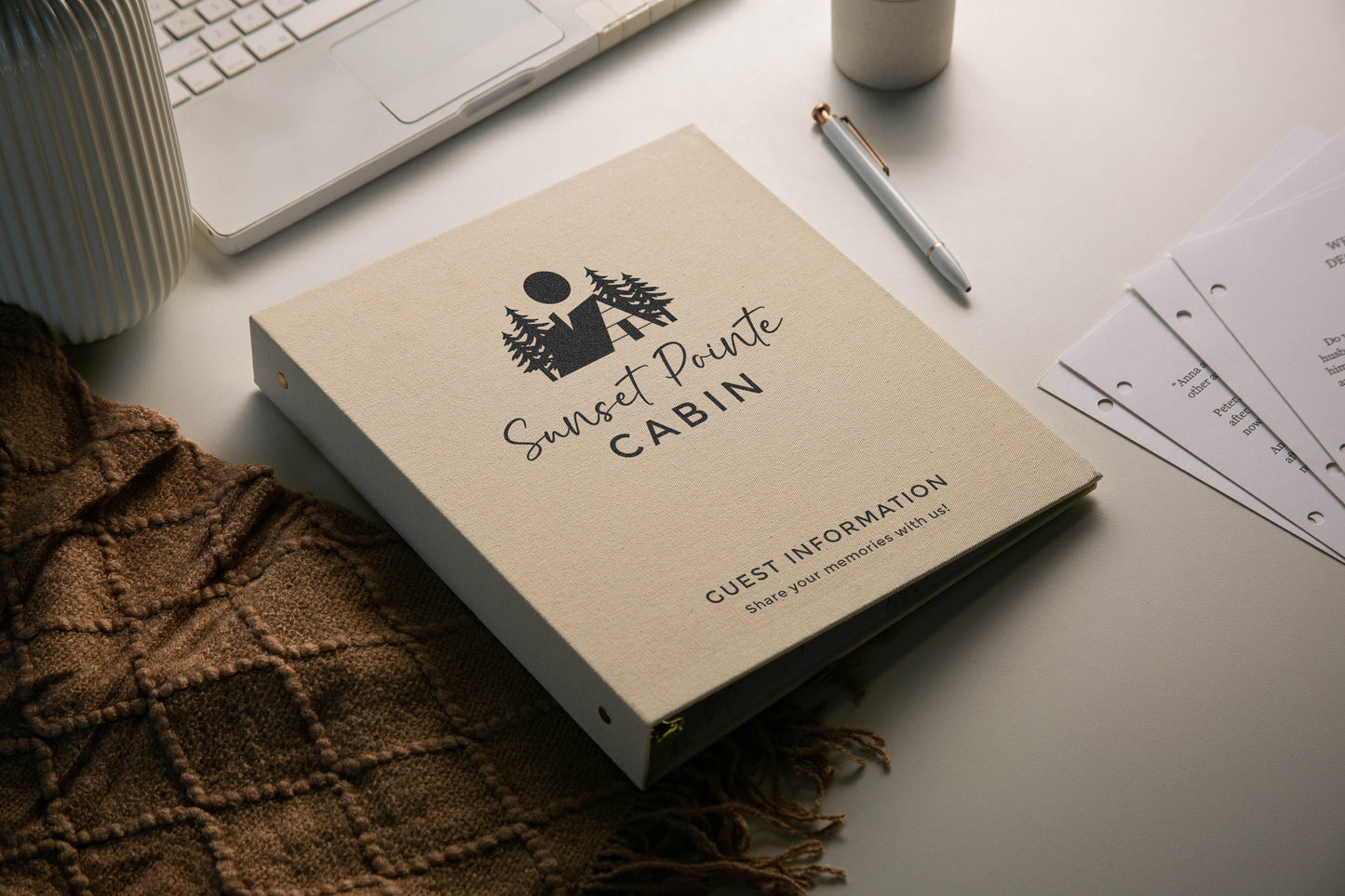 Rental 3 Ring Linen Binder (Design 1) - Refillable Welcome Book, DIY Blank Binder, Guest Information Airbnb Cabin, Rental Guestbook, A-frame