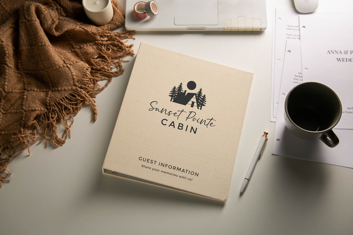 Rental 3 Ring Linen Binder (Design 1) - Refillable Welcome Book, DIY Blank Binder, Guest Information Airbnb Cabin, Rental Guestbook, A-frame