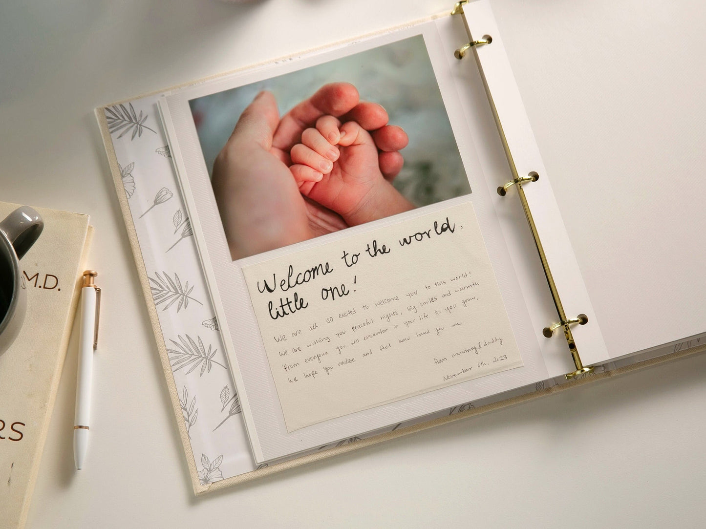 Self Stick Linen Photo Album Binder (Design 4) - DIY Refillable Blank Picture Book, Family Scrapbook, College Teacher Gift