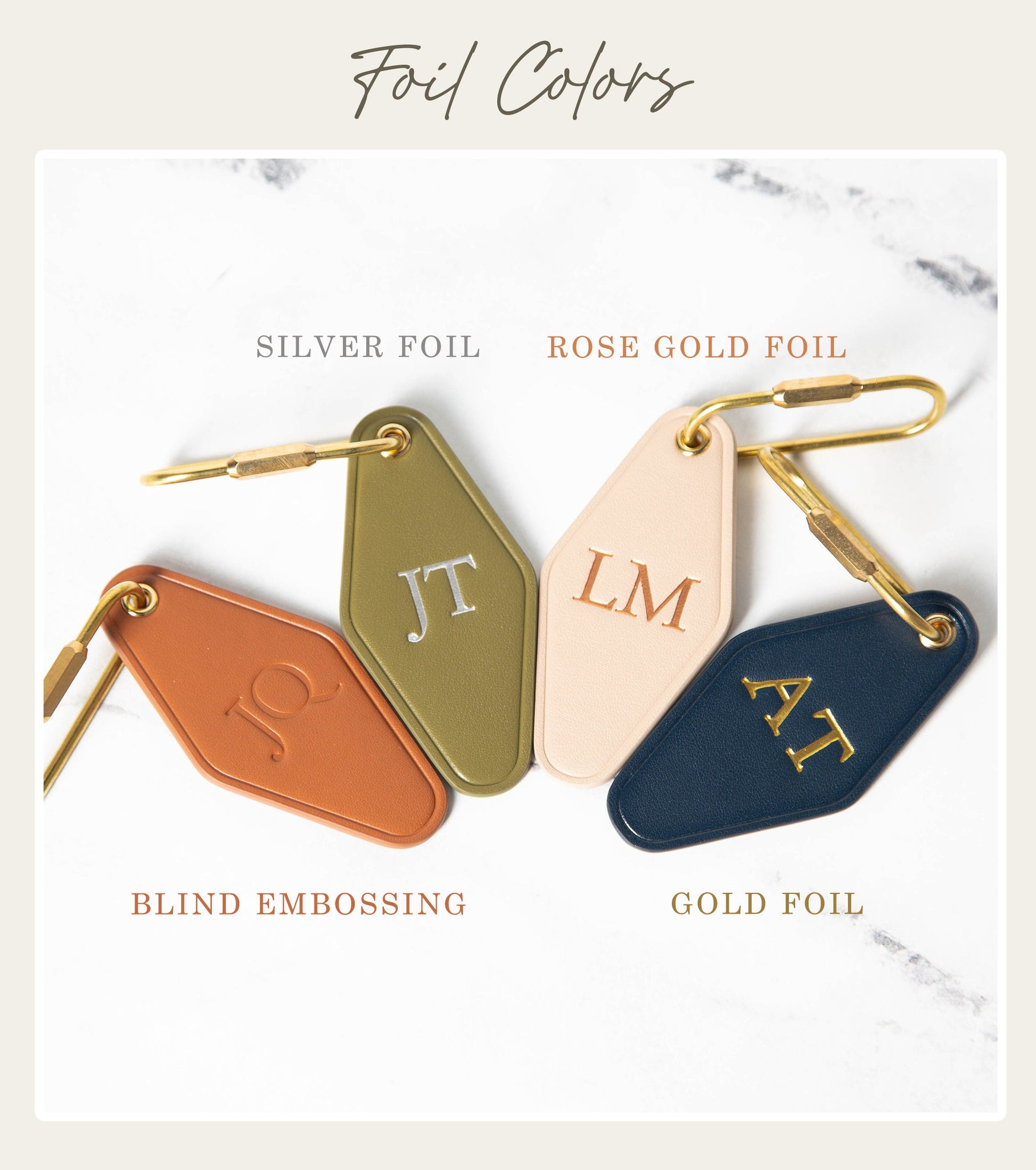 Embossed Diamond Leather Keychain (Initials) - Modern Key Rings, Custom Monogrammed Vintage Style Personalized Hotel Motel Office Key Chains