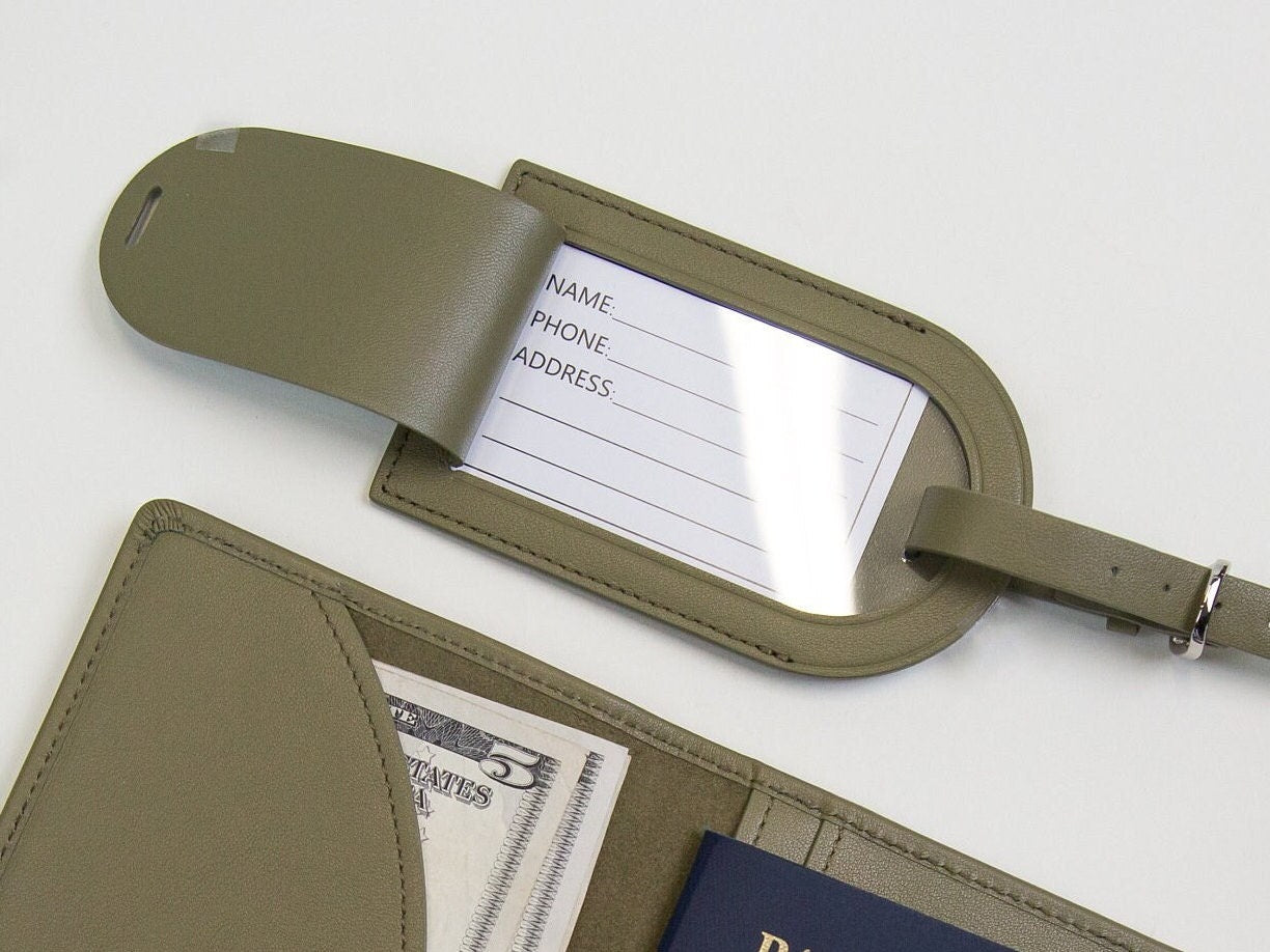 Personalized Leather Luggage Tag - Custom Monogram Bag Name Tag, Destination Wedding Honeymoon Anniversary Traveler Gift, Contact Info Card