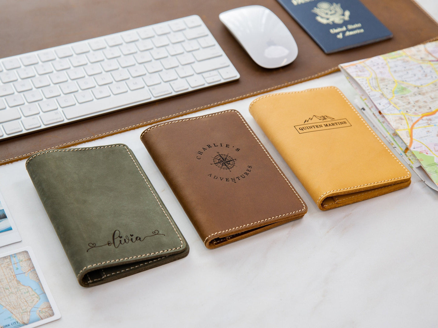 Engraved Passport Holder - leather travel wallet, 3rd wedding leather anniversary gift, wedding gift for couple, coworker or mom dad gift