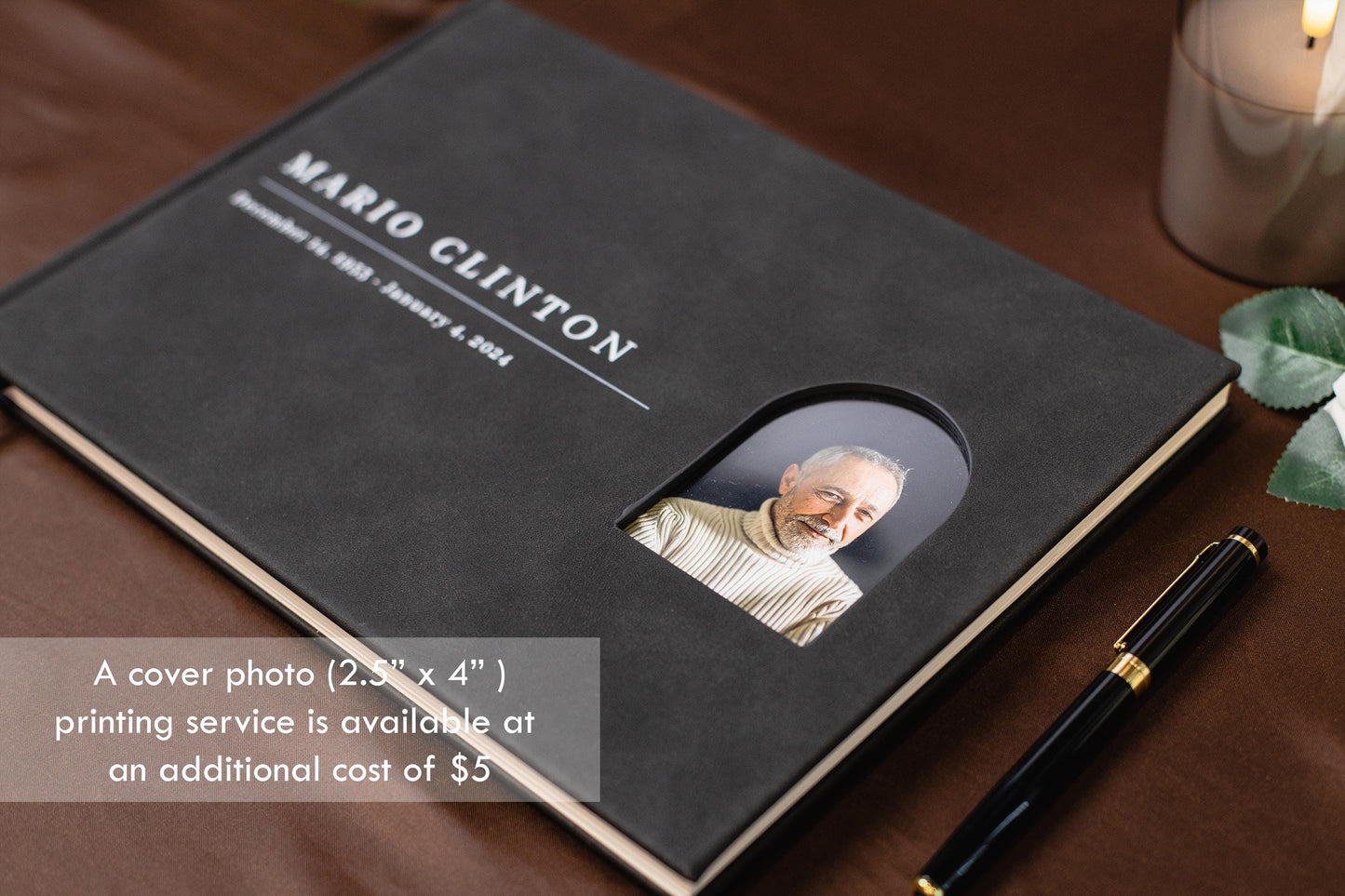 Funeral Guest Book with Photo Cover (Black - Design 2) - Memorial Sign In Guest Book, Dad Grandpa Grief Keepsake, Celebration of Life Wake