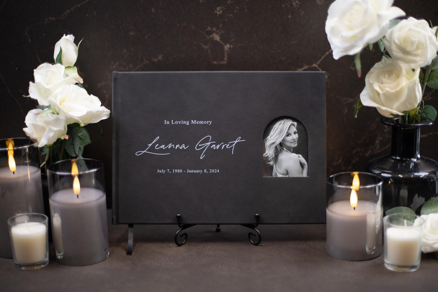 Funeral Guest Book with Photo Cover (Black - Design 3) - Remembrance or Sympathy Tribute Book, Grief Journal, Bereavement Gift