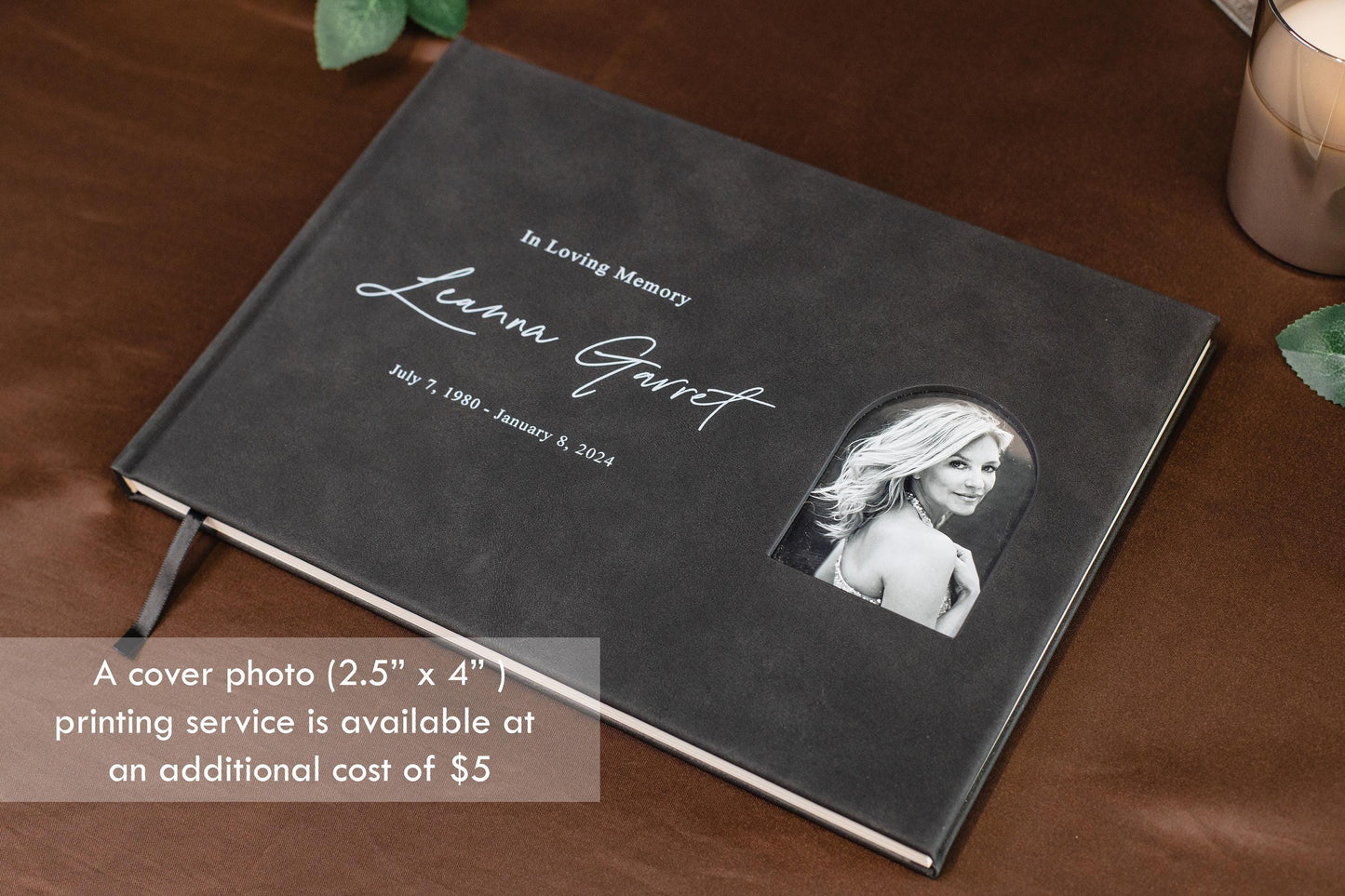 Funeral Guest Book with Photo Cover (Black - Design 3) - Remembrance or Sympathy Tribute Book, Grief Journal, Bereavement Gift