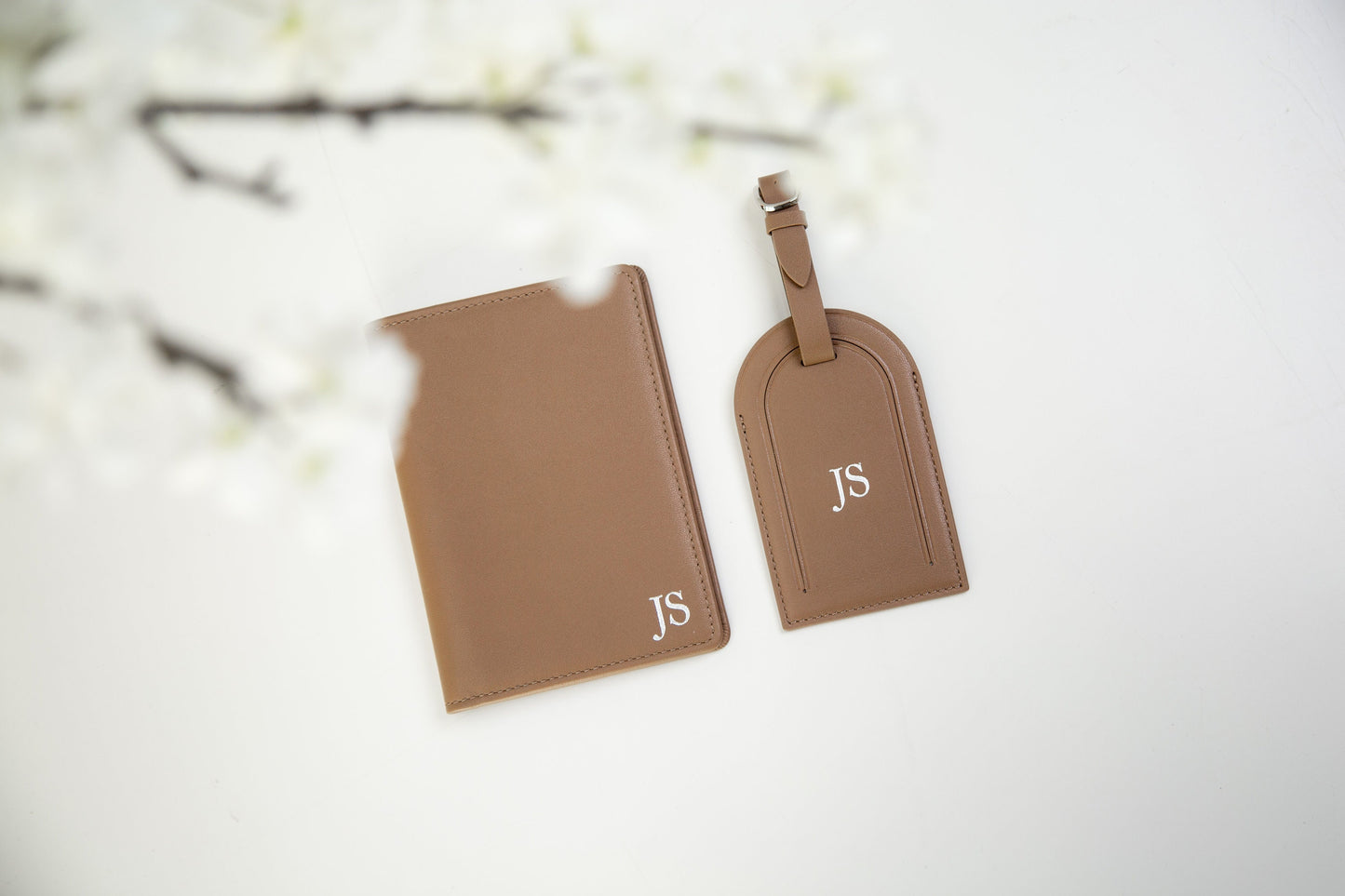 Embossed Leather Passport Holder & Embossed Luggage Tag (SET) - Travel Card Wallet Wedding Anniversary Flight Attendant Pilot Traveler Gift