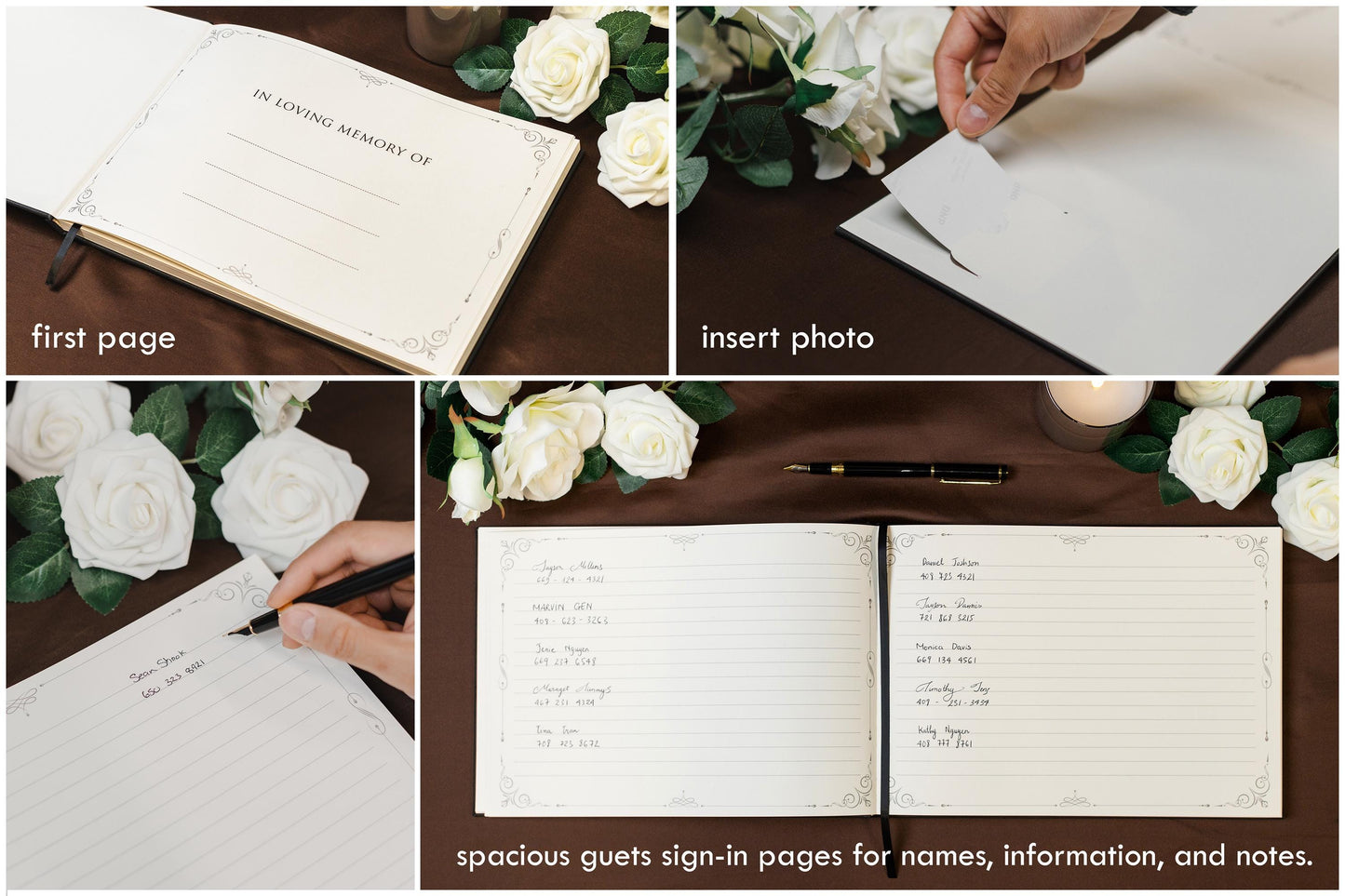 Funeral Guest Book with Photo Cover (Black - Design 4) - Celebration of Life, Memorial Service Book, Gift for Loss of Loved One
