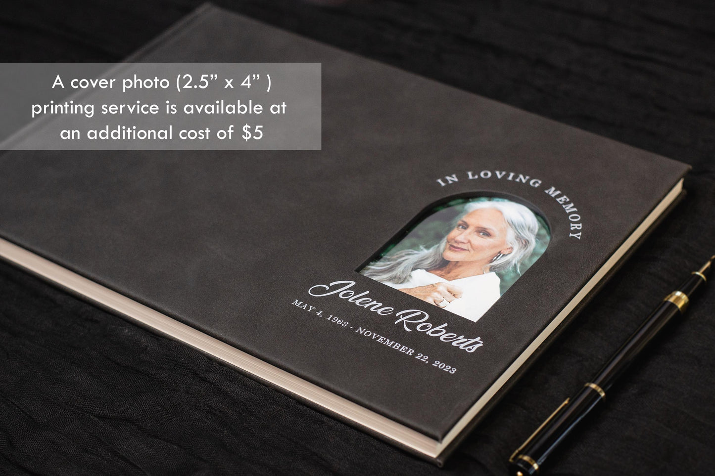Funeral Guest Book with Photo Cover (Black - Design 1) - In Loving Memory Celebration of Life Memorial Registry Book Hard Cover
