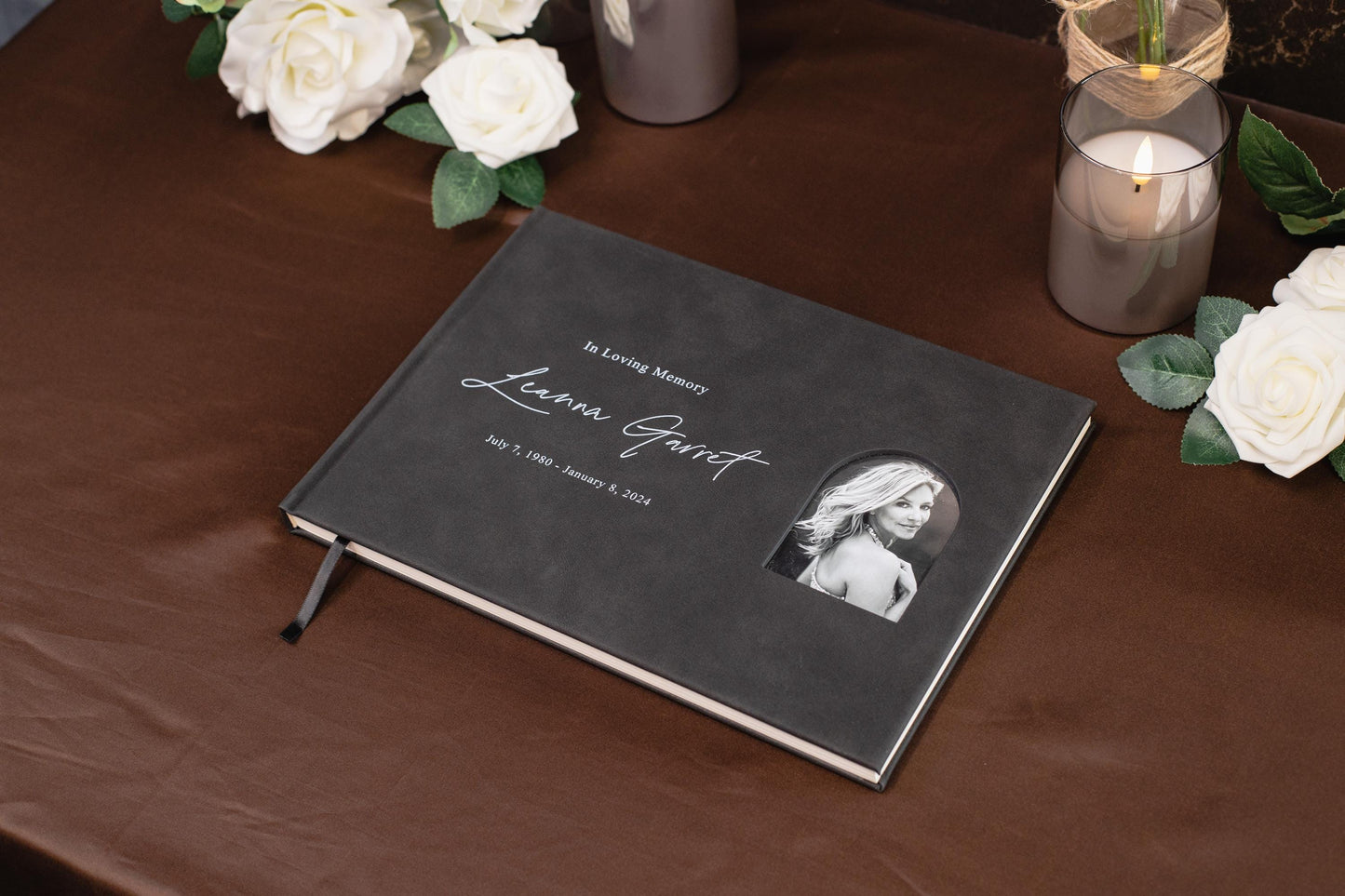 Funeral Guest Book with Photo Cover (Black - Design 3) - Remembrance or Sympathy Tribute Book, Grief Journal, Bereavement Gift