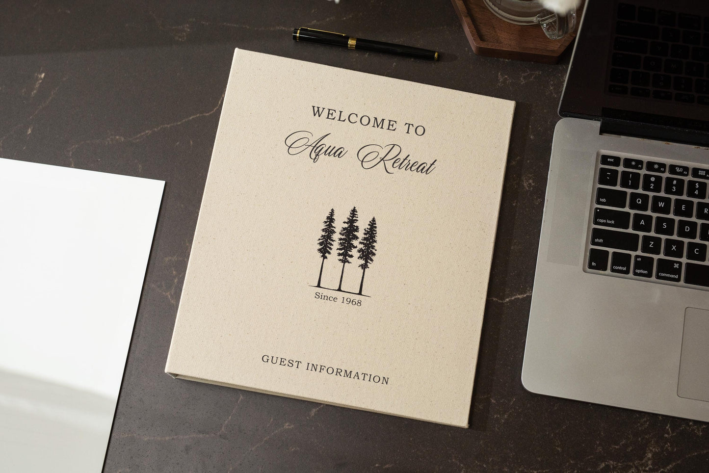 Rental 3 Ring Linen Binder (Design 2) - Refillable Welcome Book, DIY Blank Binder, Guest Information Airbnb Cabin, Rental Guestbook
