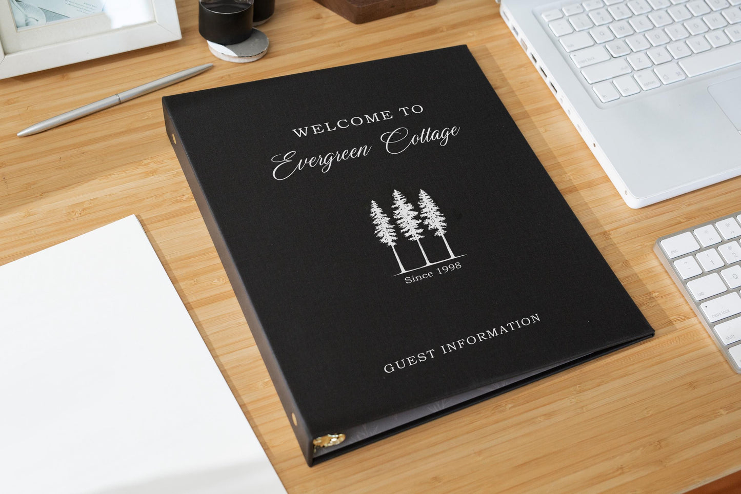 Rental 3 Ring Linen Binder (Design 2) - Refillable Welcome Book, DIY Blank Binder, Guest Information Airbnb Cabin, Rental Guestbook