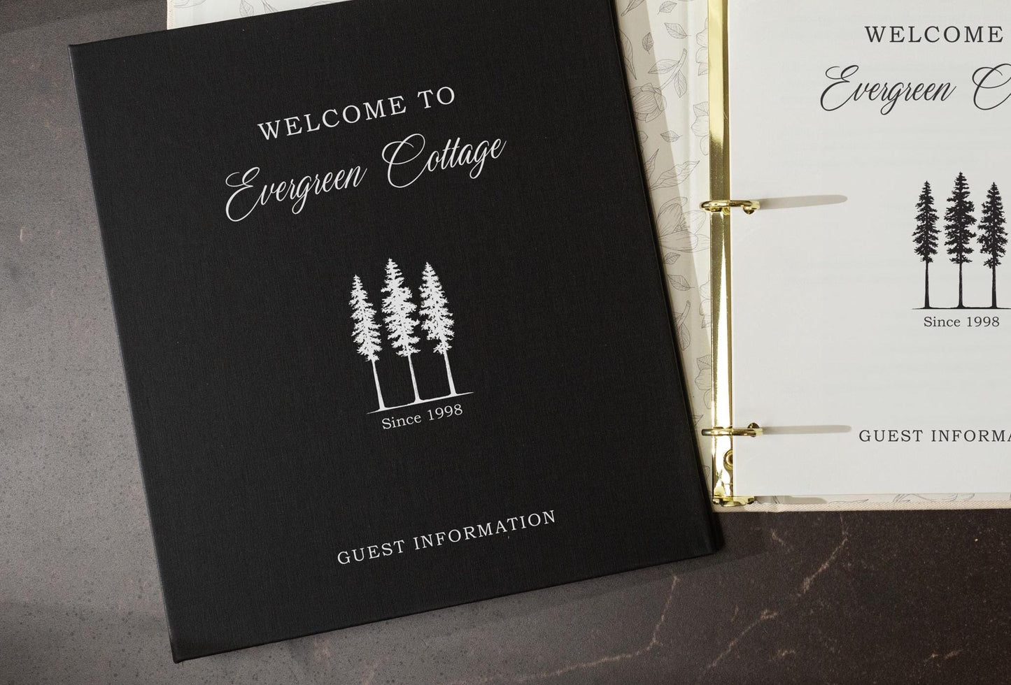 Rental 3 Ring Linen Binder (Design 2) - Refillable Welcome Book, DIY Blank Binder, Guest Information Airbnb Cabin, Rental Guestbook