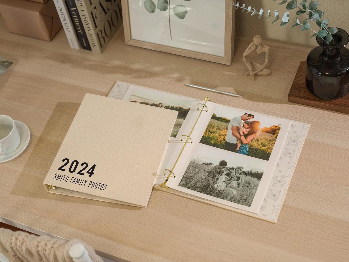 Self Stick Linen Photo Album Binder (Design 2) - DIY Refillable Blank Scrapbook, Family Milestones, College Memory Book