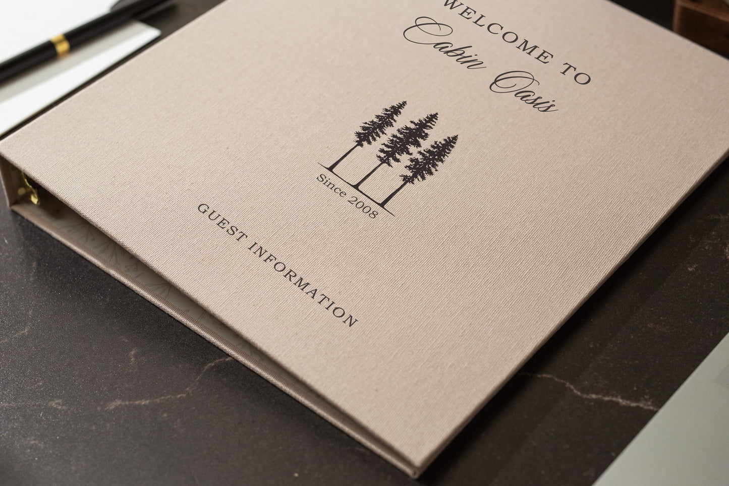 Rental 3 Ring Linen Binder (Design 2) - Refillable Welcome Book, DIY Blank Binder, Guest Information Airbnb Cabin, Rental Guestbook