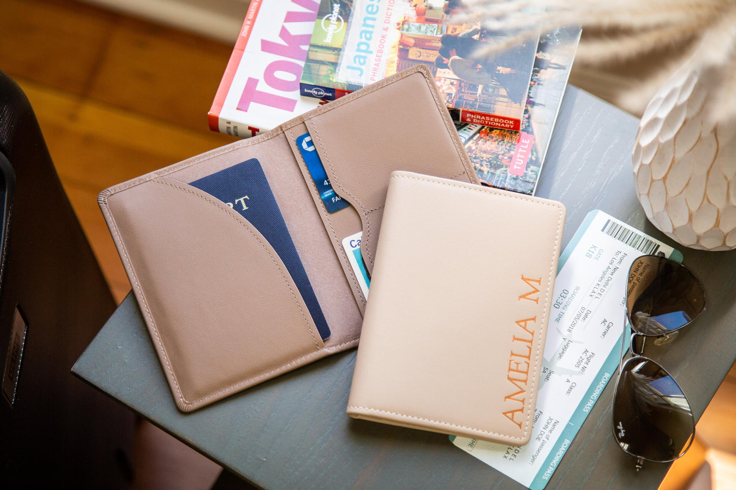 Embossed Leather Passport Holder - Custom Name Travel Wallet, Company Corporate Business Retiree Gifts, Personalized Wedding Travel Gift