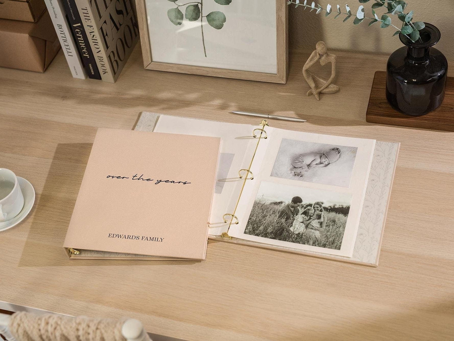 Self Stick Linen Photo Album Binder (Design 4) - DIY Refillable Blank Picture Book, Family Scrapbook, College Teacher Gift