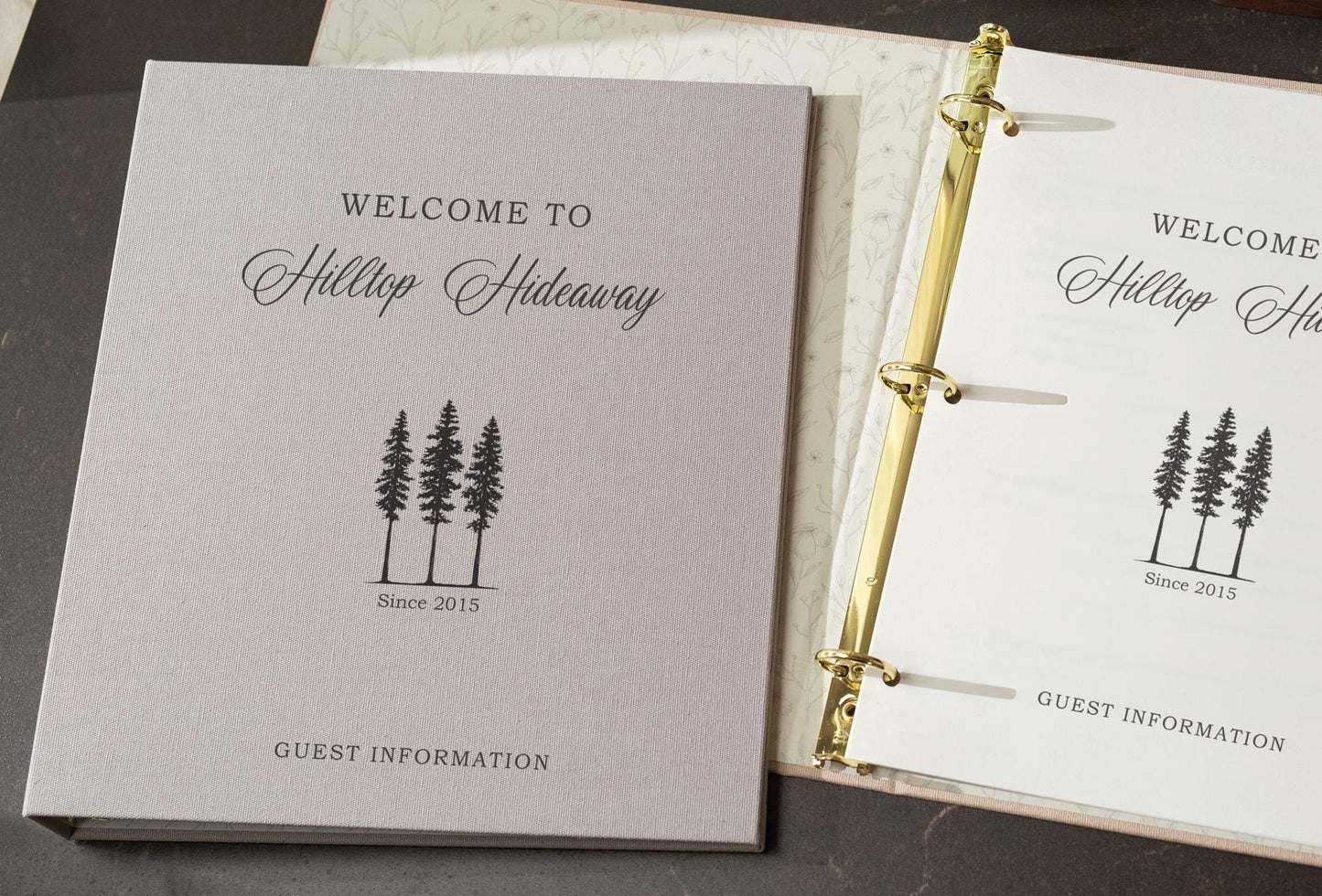 Rental 3 Ring Linen Binder (Design 2) - Refillable Welcome Book, DIY Blank Binder, Guest Information Airbnb Cabin, Rental Guestbook