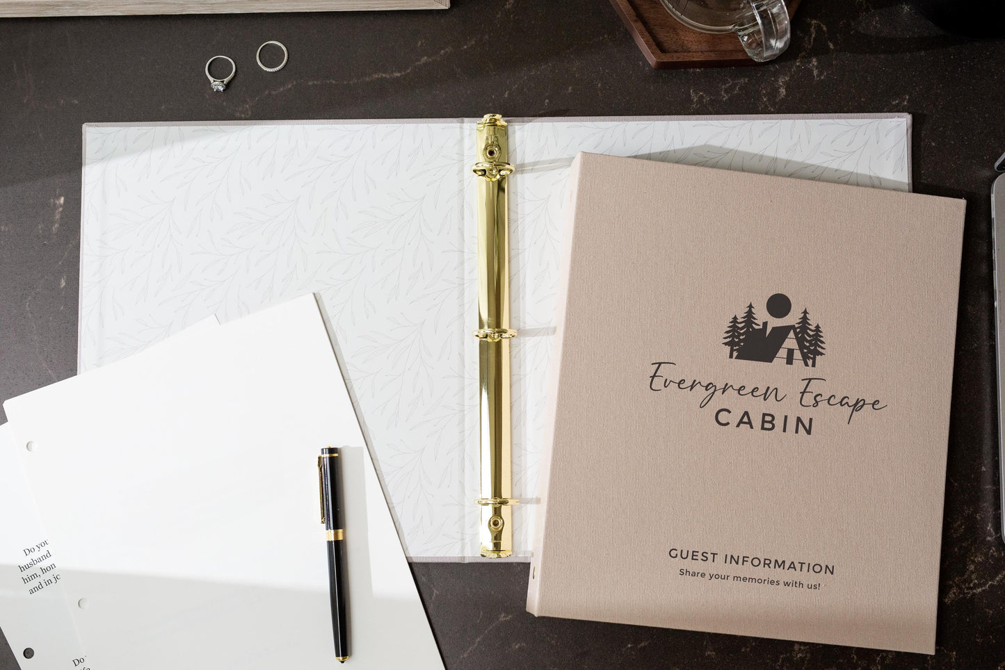 Rental 3 Ring Linen Binder (Design 1) - Refillable Welcome Book, DIY Blank Binder, Guest Information Airbnb Cabin, Rental Guestbook, A-frame