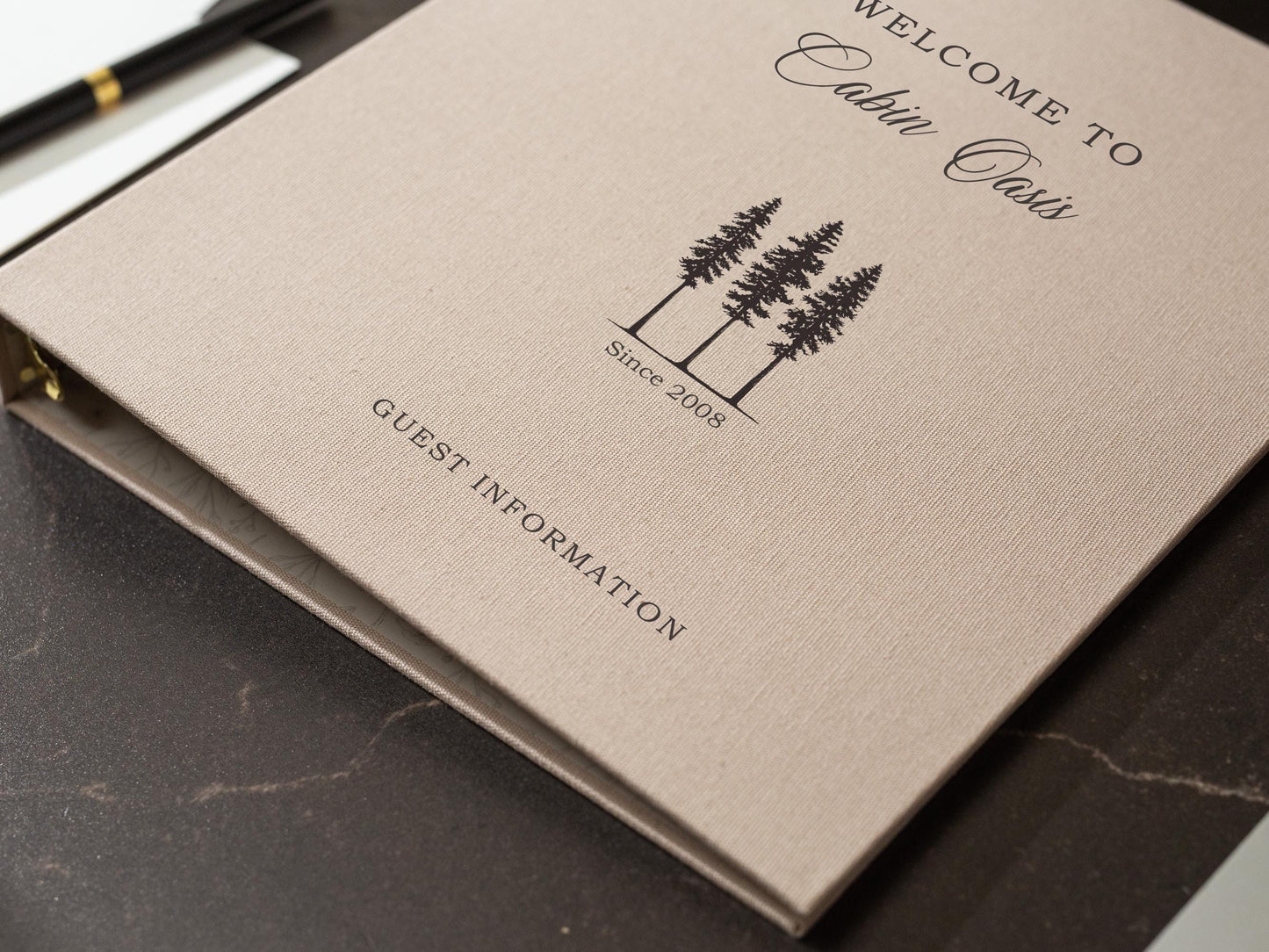 Rental 3 Ring Linen Binder (Design 2) - Refillable Welcome Book, DIY Blank Binder, Guest Information Airbnb Cabin, Rental Guestbook