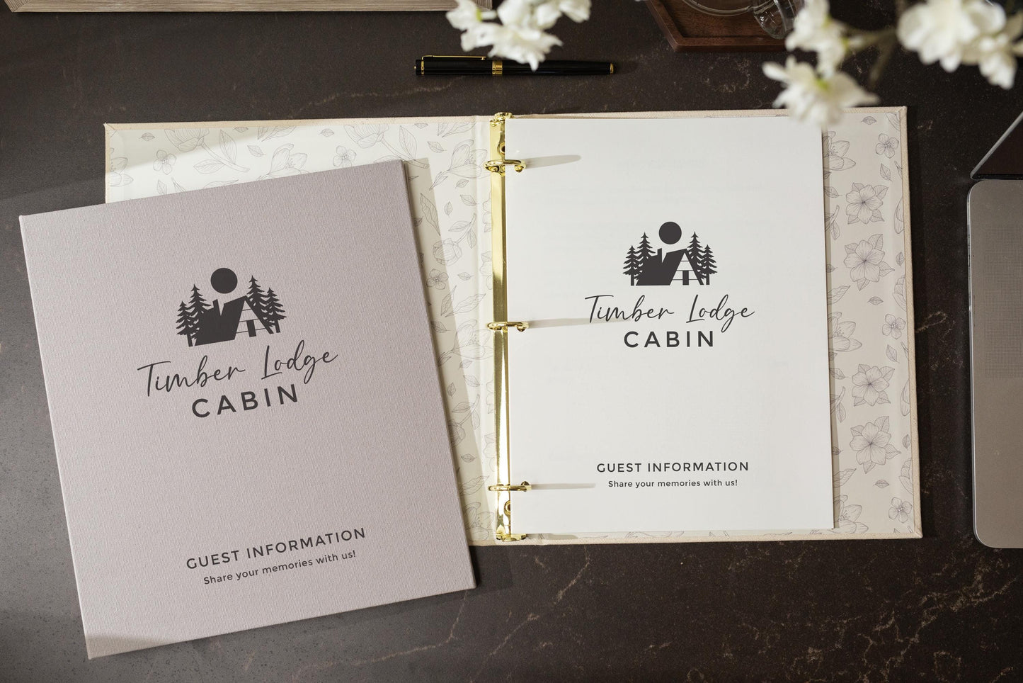 Rental 3 Ring Linen Binder (Design 1) - Refillable Welcome Book, DIY Blank Binder, Guest Information Airbnb Cabin, Rental Guestbook, A-frame