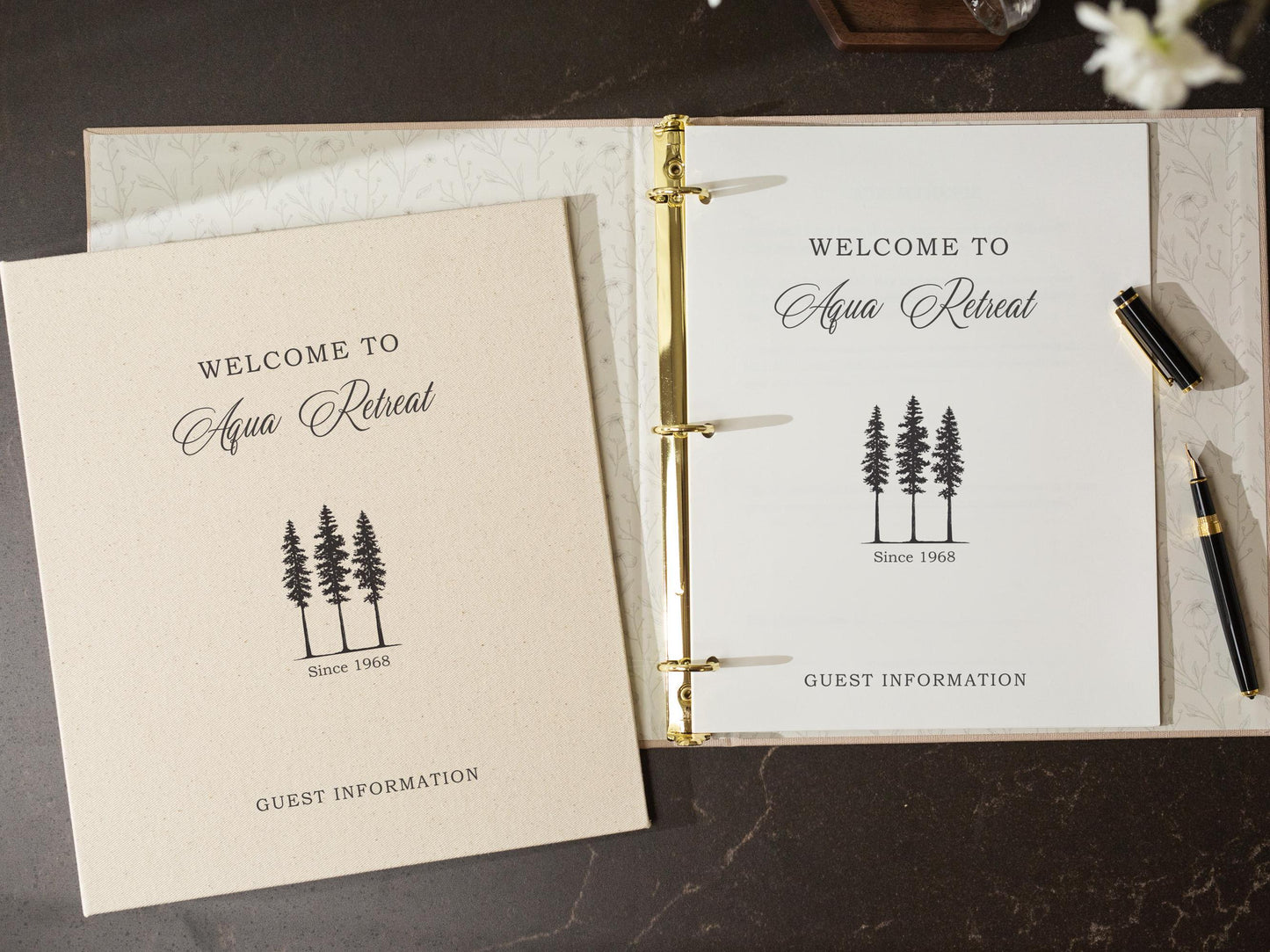 Rental 3 Ring Linen Binder (Design 2) - Refillable Welcome Book, DIY Blank Binder, Guest Information Airbnb Cabin, Rental Guestbook