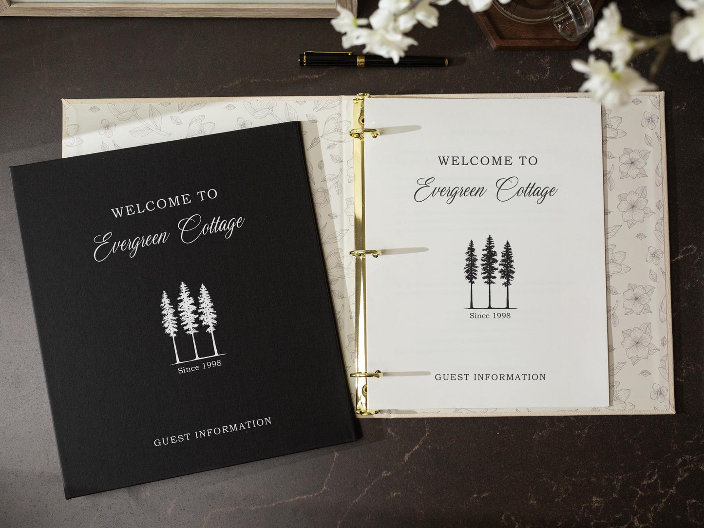 Rental 3 Ring Linen Binder (Design 2) - Refillable Welcome Book, DIY Blank Binder, Guest Information Airbnb Cabin, Rental Guestbook