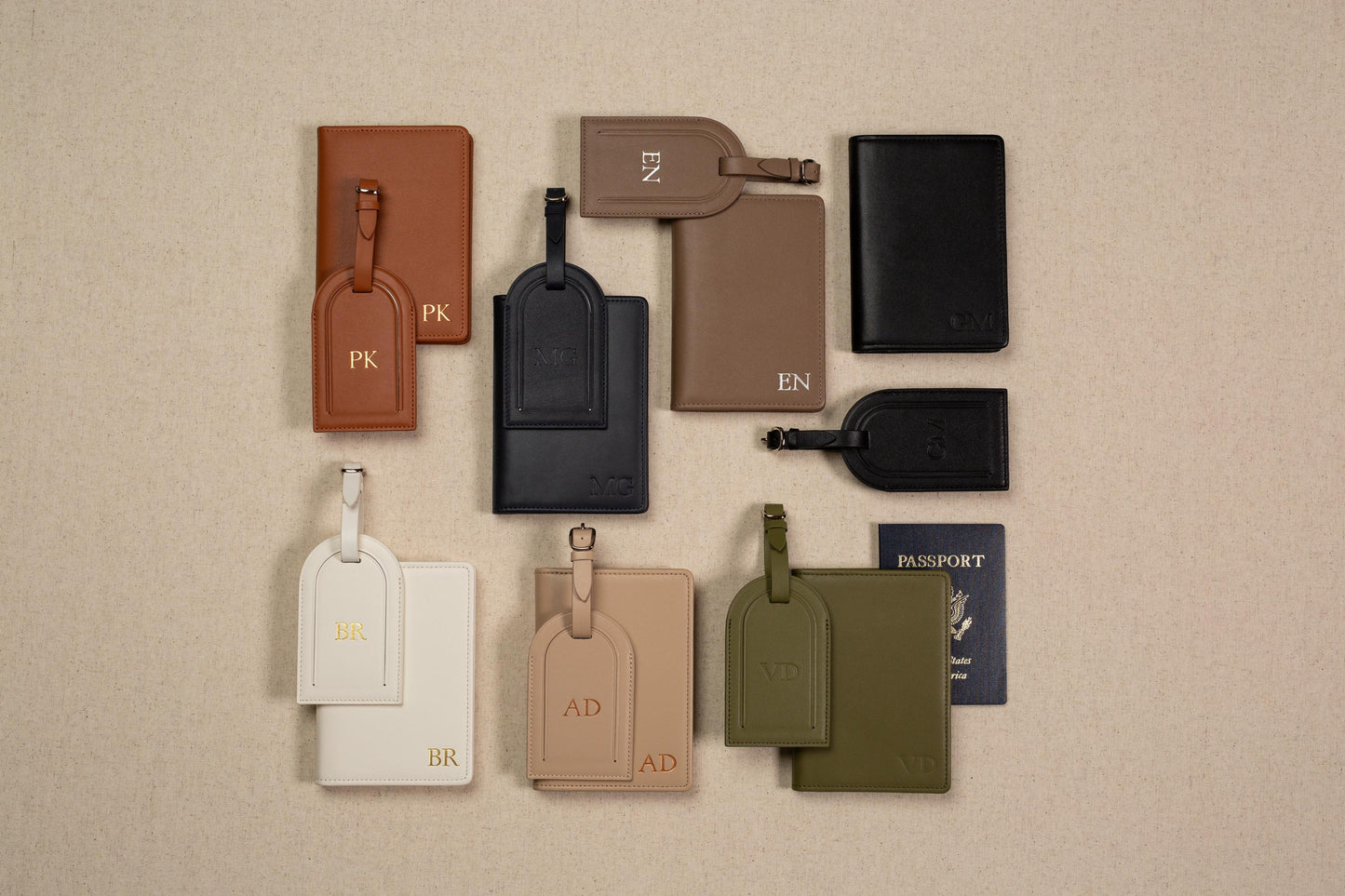 Embossed Leather Passport Holder & Embossed Luggage Tag (SET) - Travel Card Wallet Wedding Anniversary Flight Attendant Pilot Traveler Gift