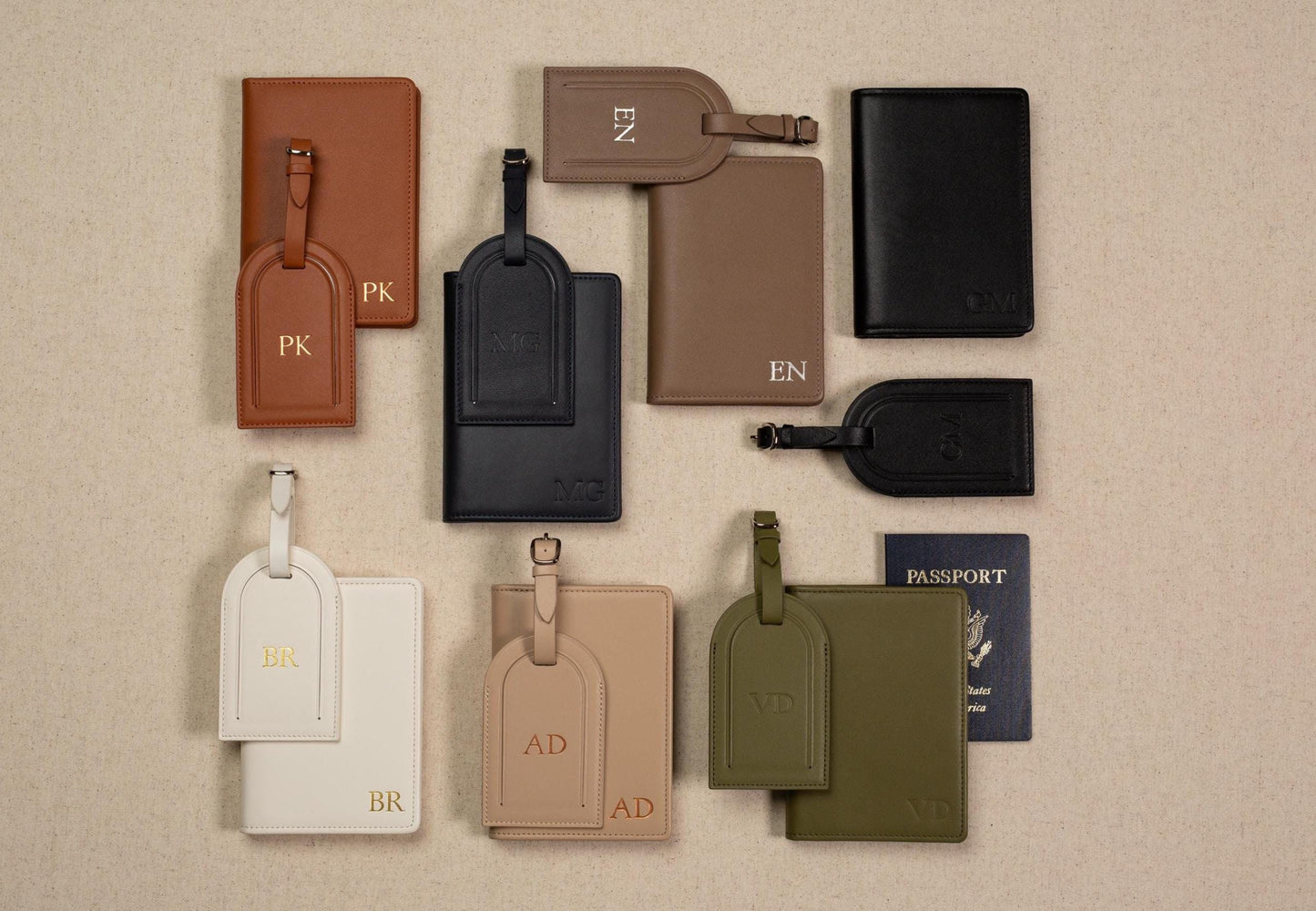 Embossed Leather Passport Holder & Embossed Luggage Tag (SET) - Personalized Travel Card Wallet, 3rd Wedding Anniversary Retirement Gift