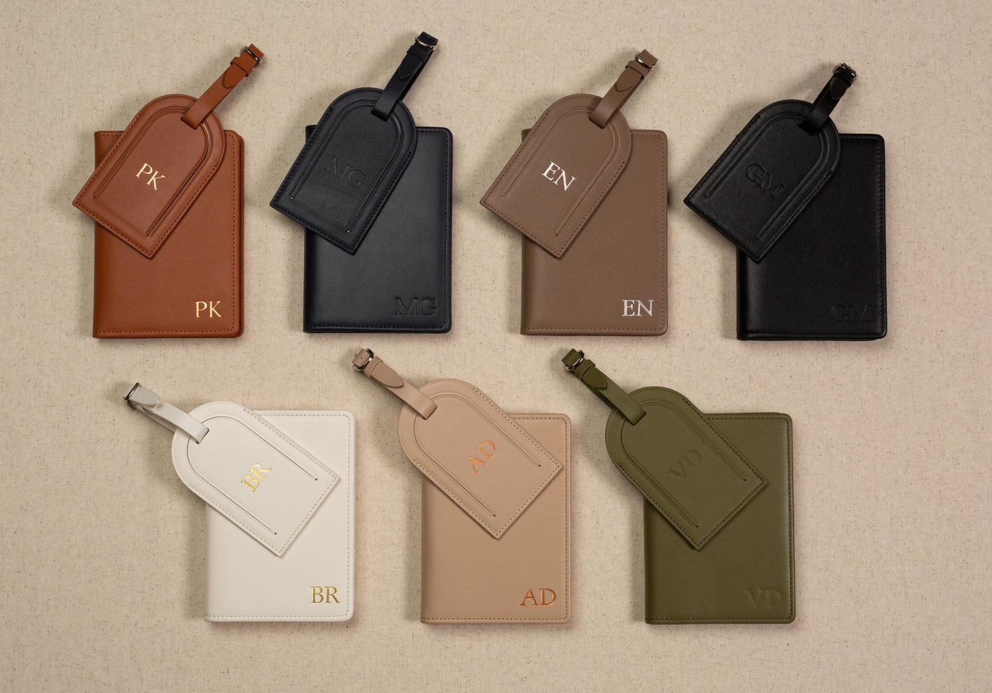 Embossed Leather Passport Holder & Embossed Luggage Tag (SET) - Personalized Travel Card Wallet, 3rd Wedding Anniversary Retirement Gift