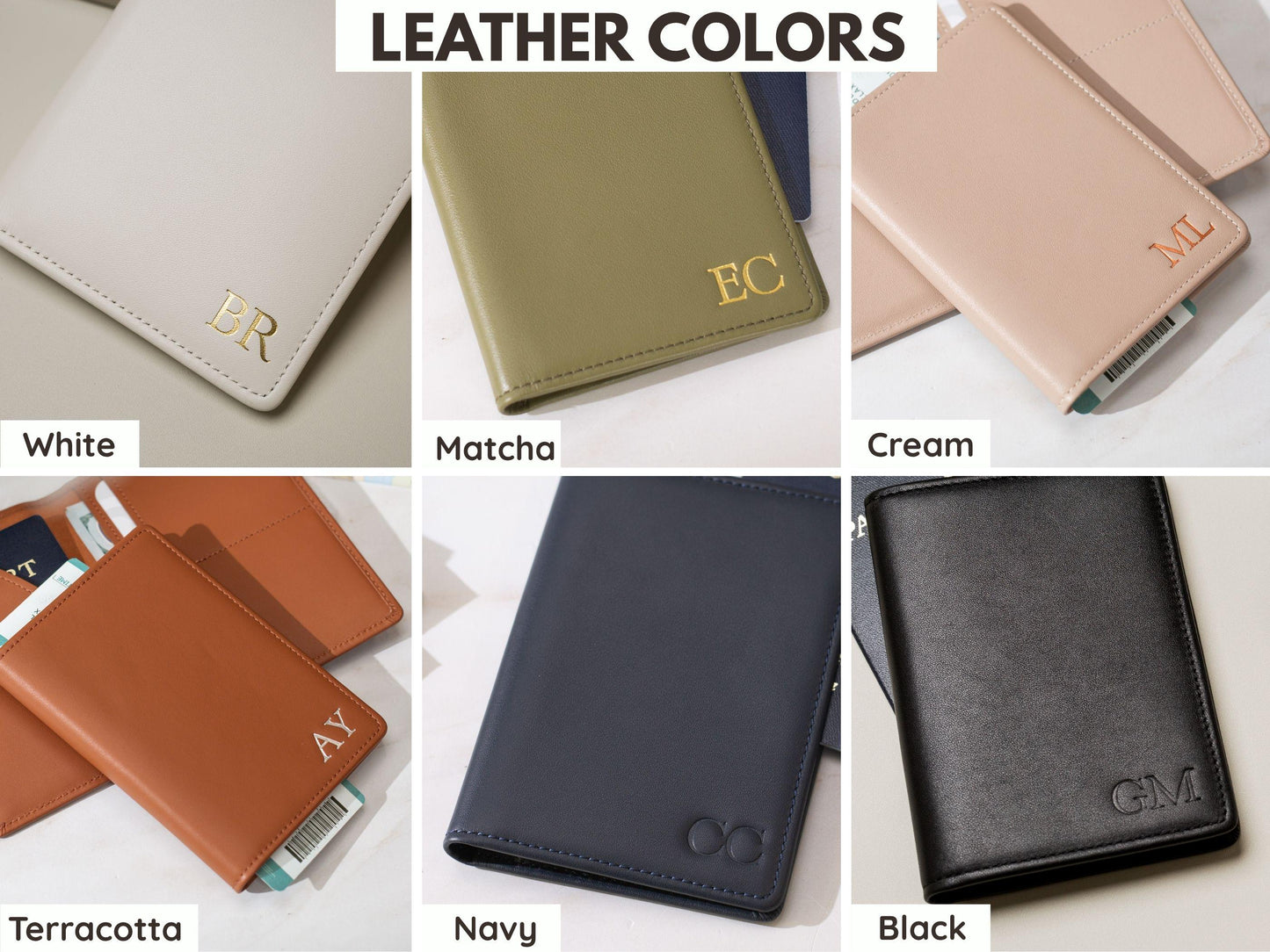 Embossed Monogram Leather Passport Holder, Luggage tag, Diamond Keychain (3 pcs Set) - Gift for wife, bride, honeymoon, 3rd anniversary