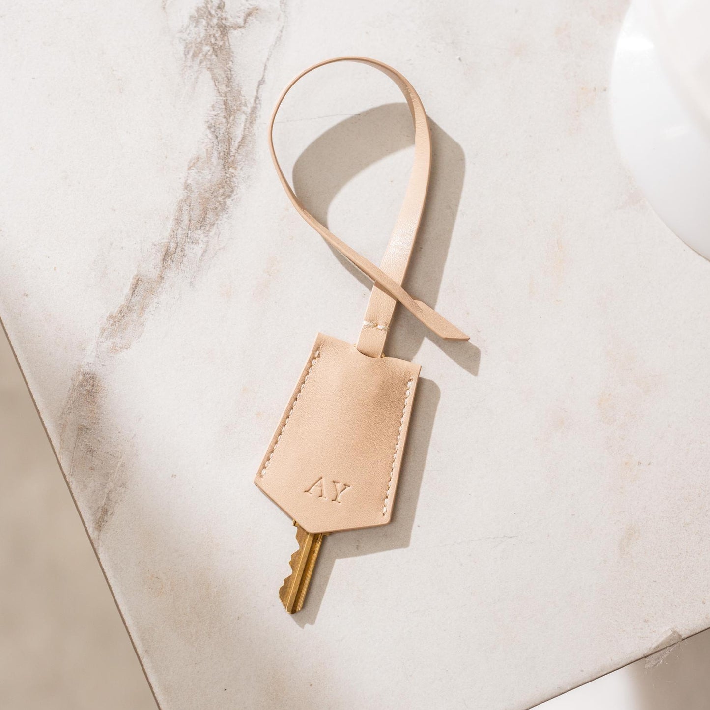 Embossed Leather Clochette (XS Initials) - Bell Key holder personalized bag tag purse charm tote accessory custom monogrammed gift for her