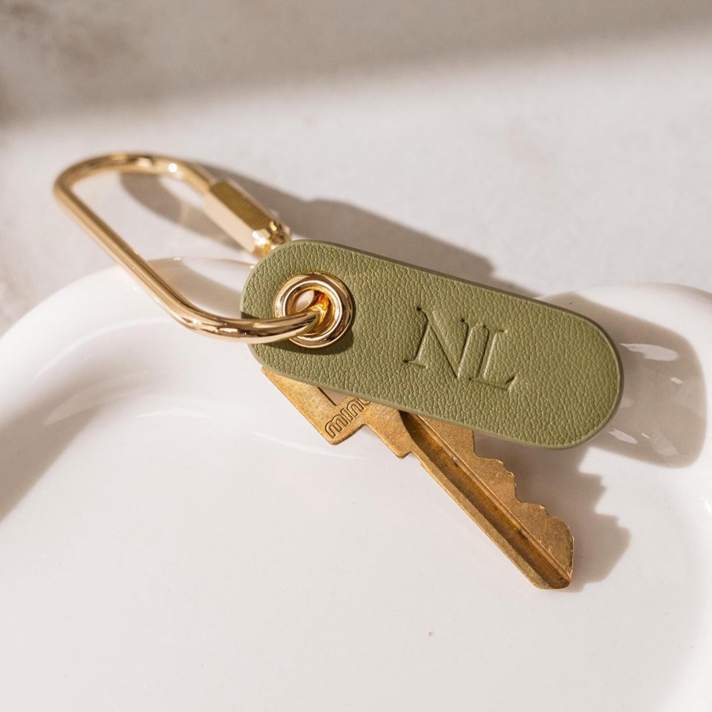 Embossed Leather Tag Keychain - modern key rings, custom monogrammed zipper pull, mini personalized key chain gift, minimal key fob, simple