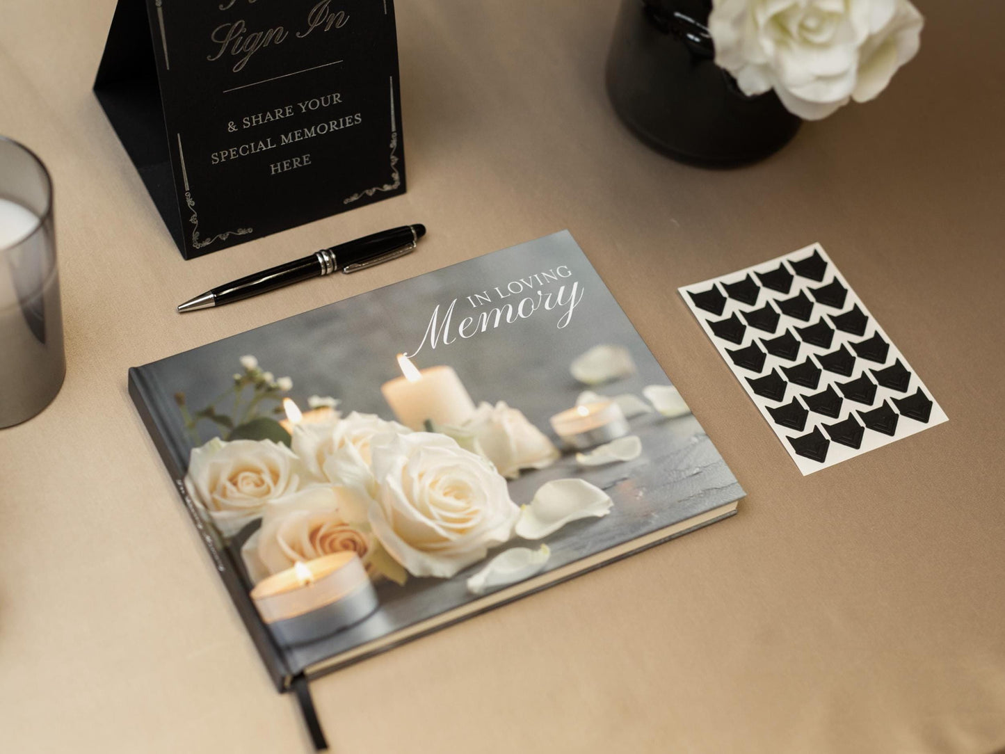 Rose Photo Hardcover Funeral Guest Book Set - Comes with pen, photo corners, sign, box, Celebration of Life Memorial Service Condolences RTS
