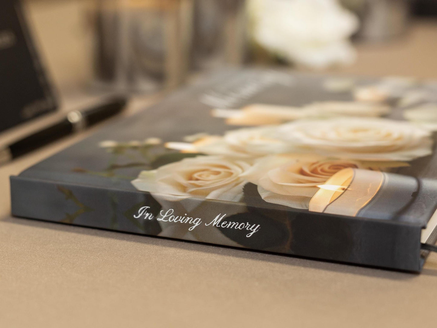 Rose Photo Hardcover Funeral Guest Book Set - Comes with pen, photo corners, sign, box, Celebration of Life Memorial Service Condolences RTS