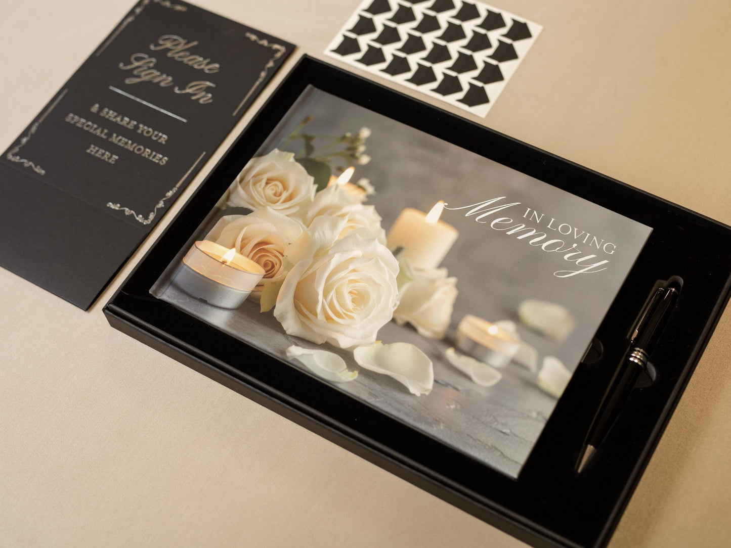 Rose Photo Hardcover Funeral Guest Book Set - Comes with pen, photo corners, sign, box, Celebration of Life Memorial Service Condolences RTS