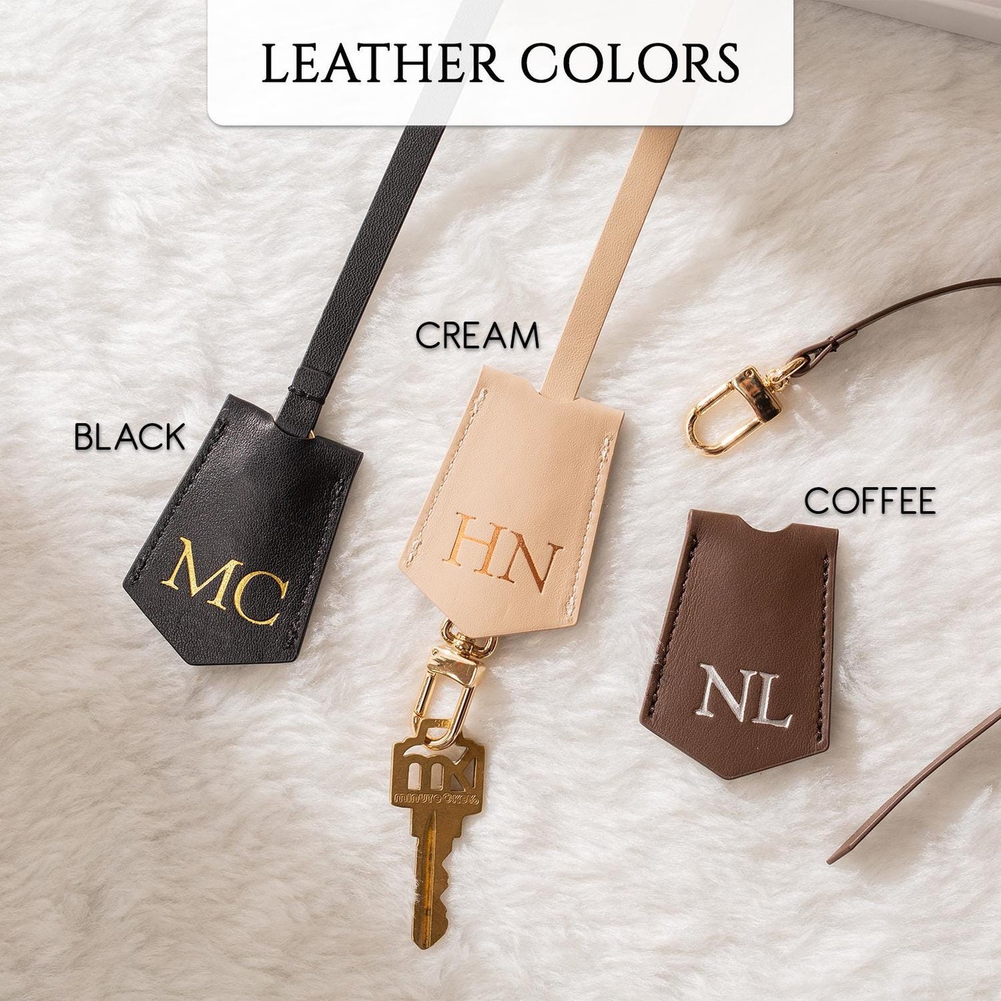 Embossed Leather Clochette (Large Initials) - Bell Key holder, personalized bag tag, purse charm, tote accessory, custom monogrammed gift